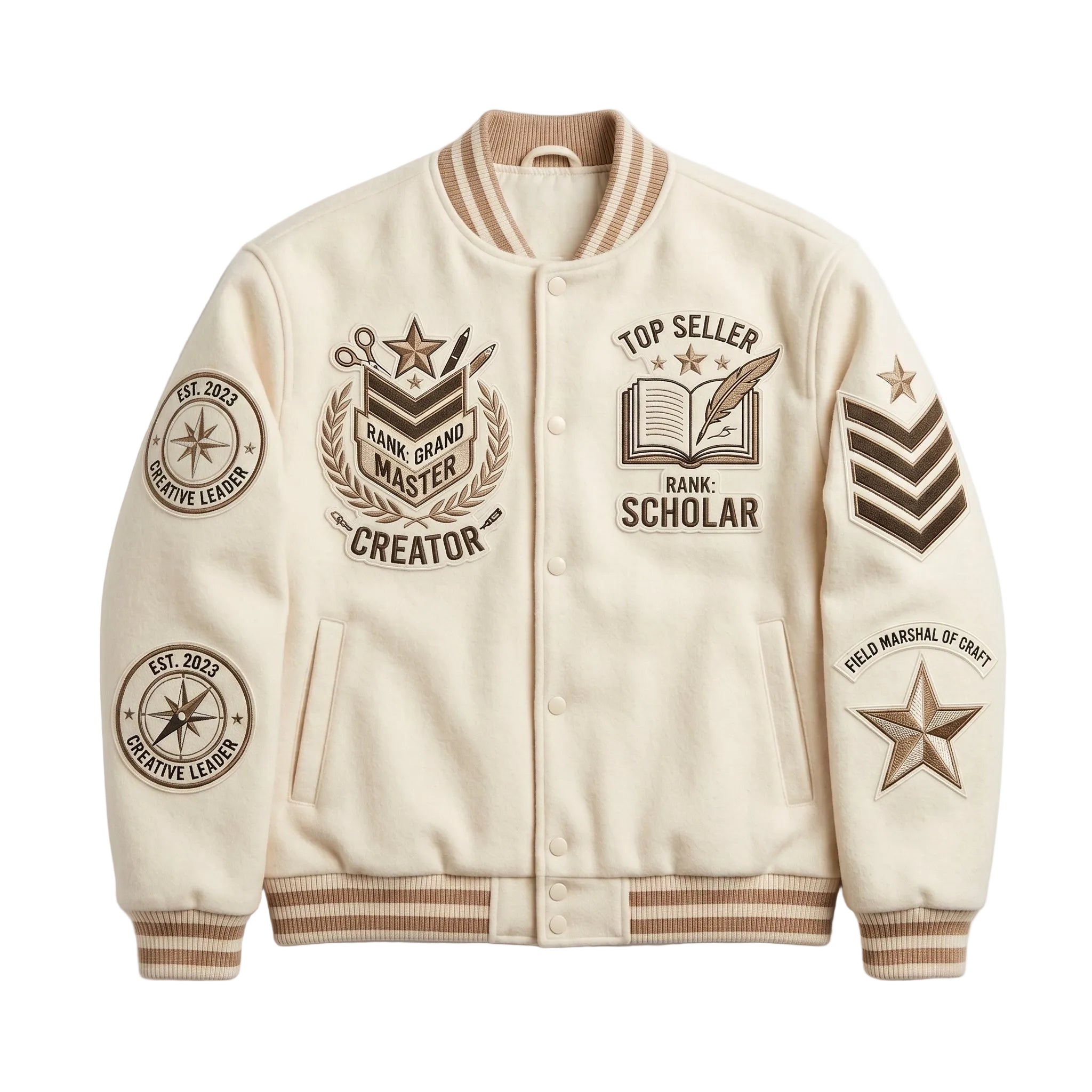 Creative Leader Guild Varsity Jacket - Premium Cream Wool Embroidered Letterman Jacket