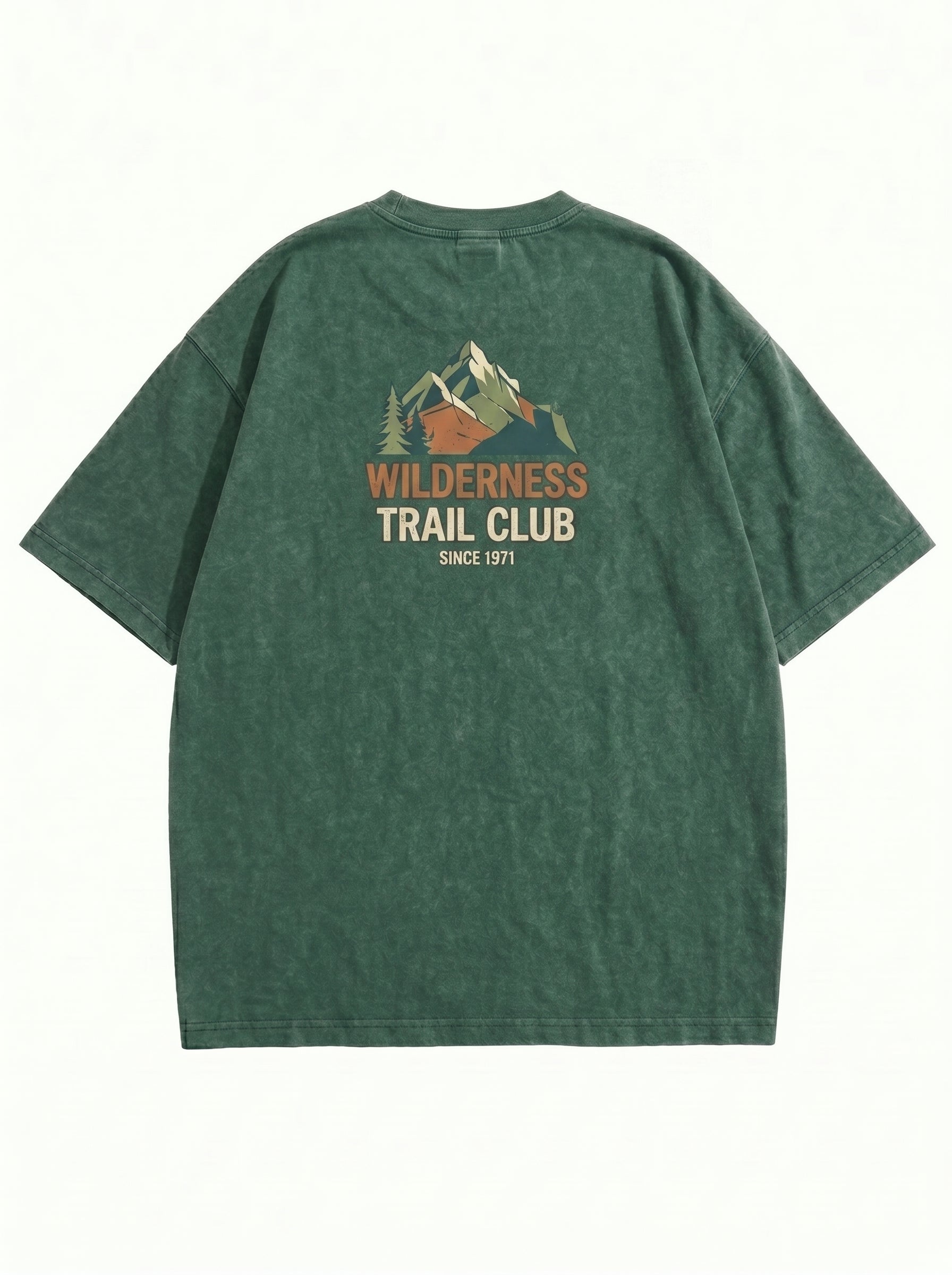 Vintage Wash "Wilderness Trail Club" Oversized Graphic Tee - Forest Green
