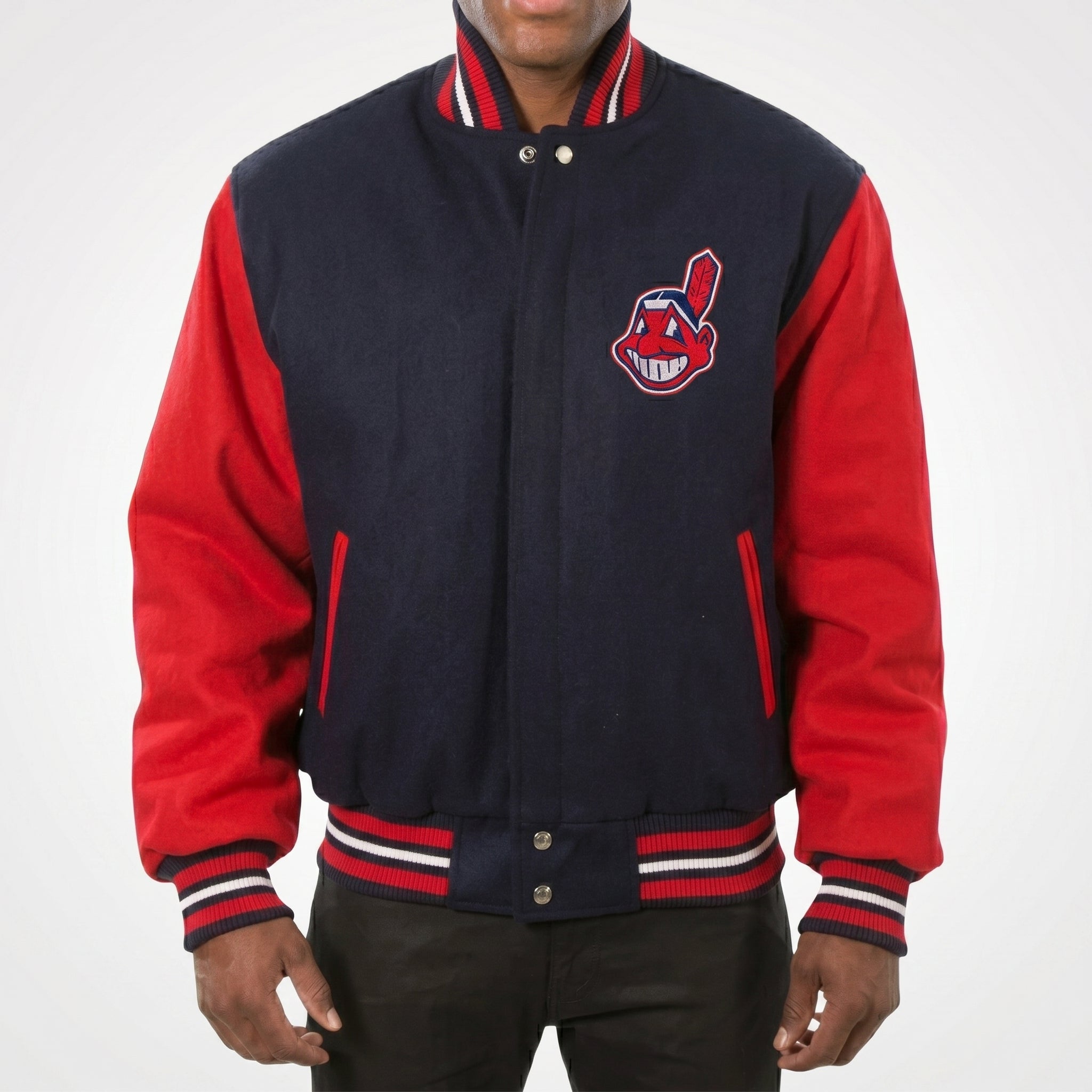 Navy & Red Letterman Jacket | Baseball Team Style Bomber