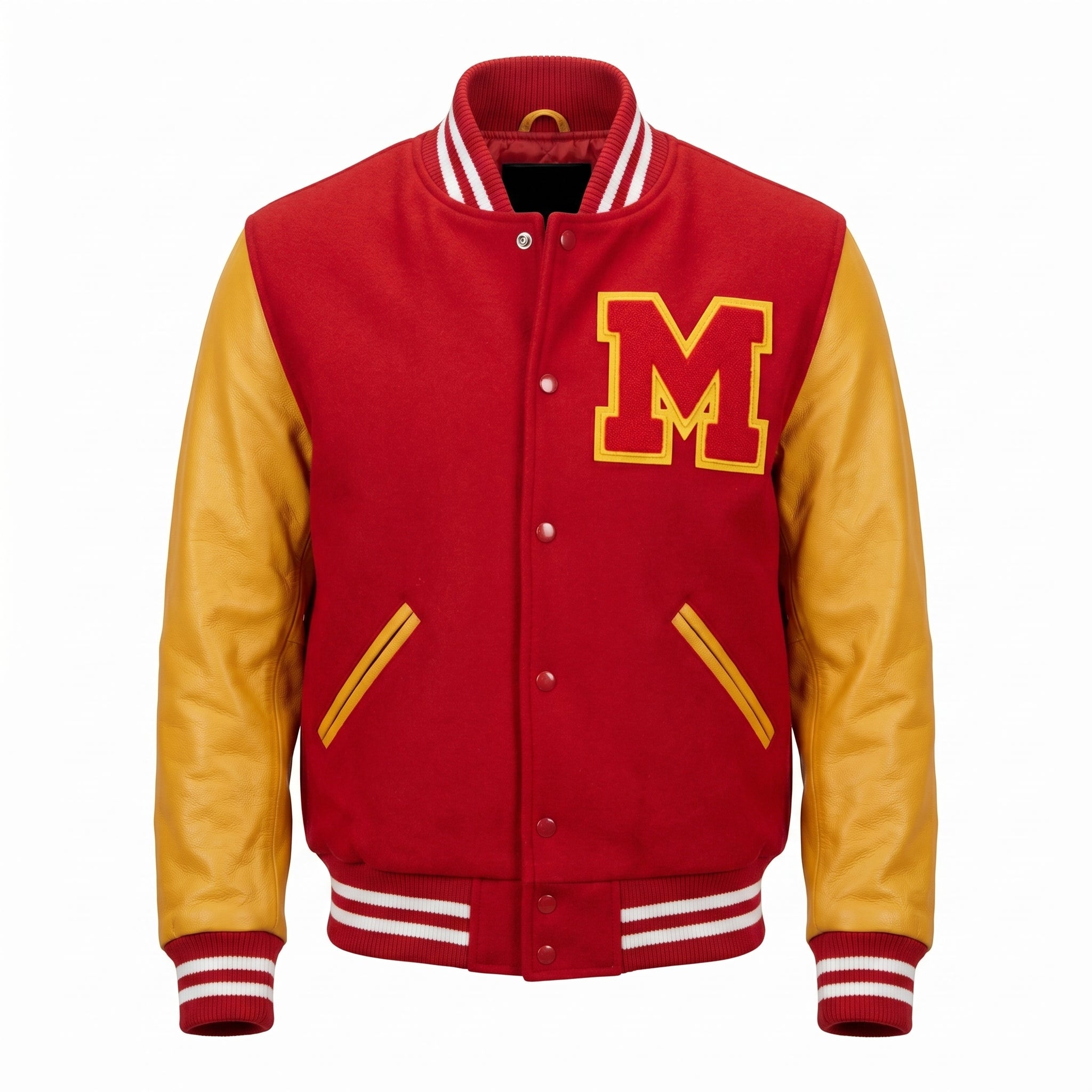 Red Yellow Varsity Jacket Men custom versity jacket
