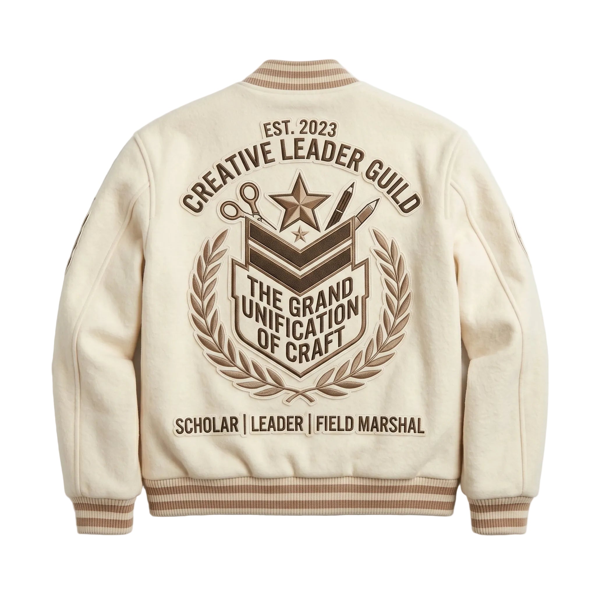 Creative Leader Guild Varsity Jacket - Premium Cream Wool Embroidered Letterman Jacket