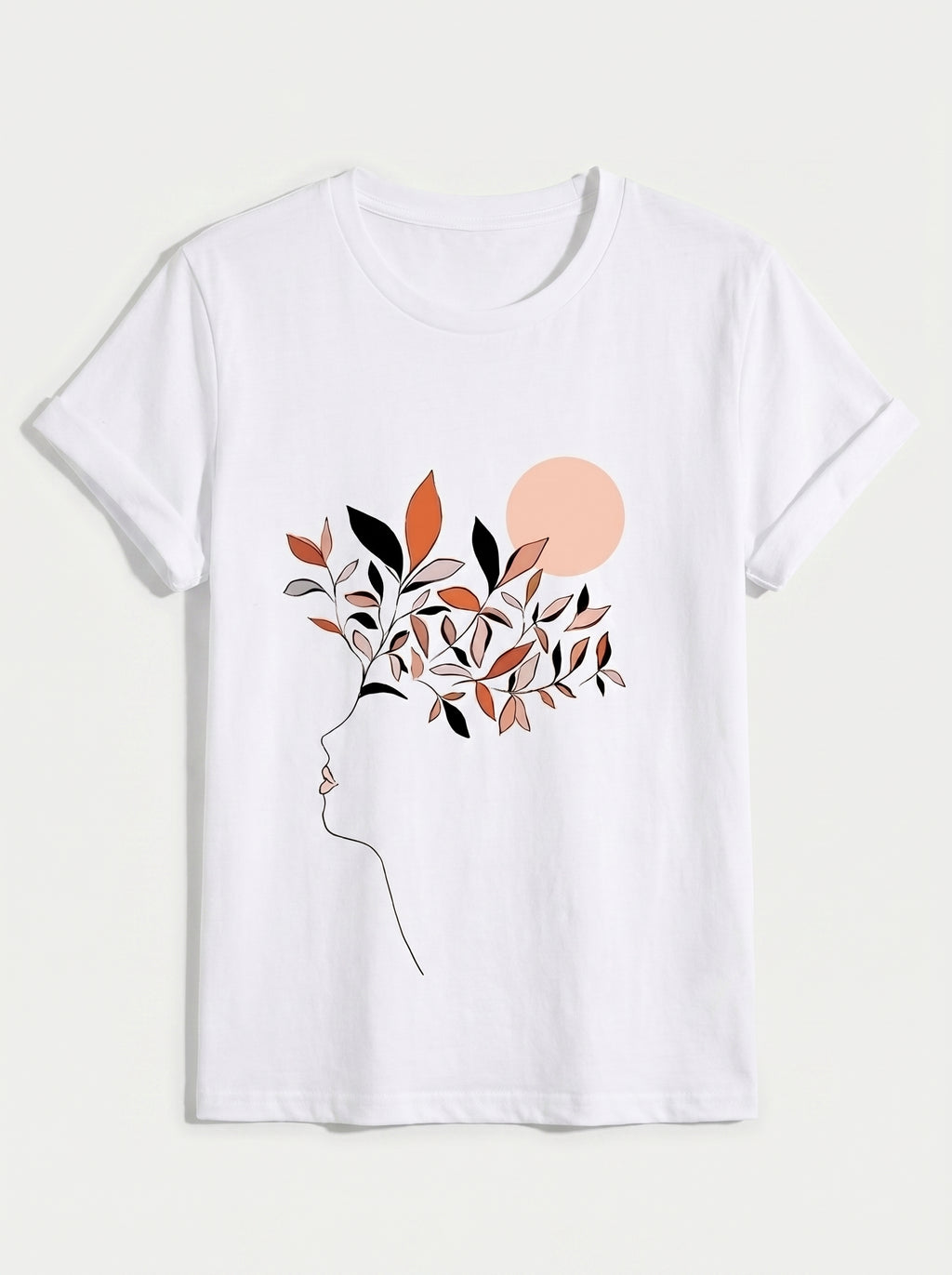 Women's Continuous Line Face & Leaves Graphic Shirt | Classic Fit