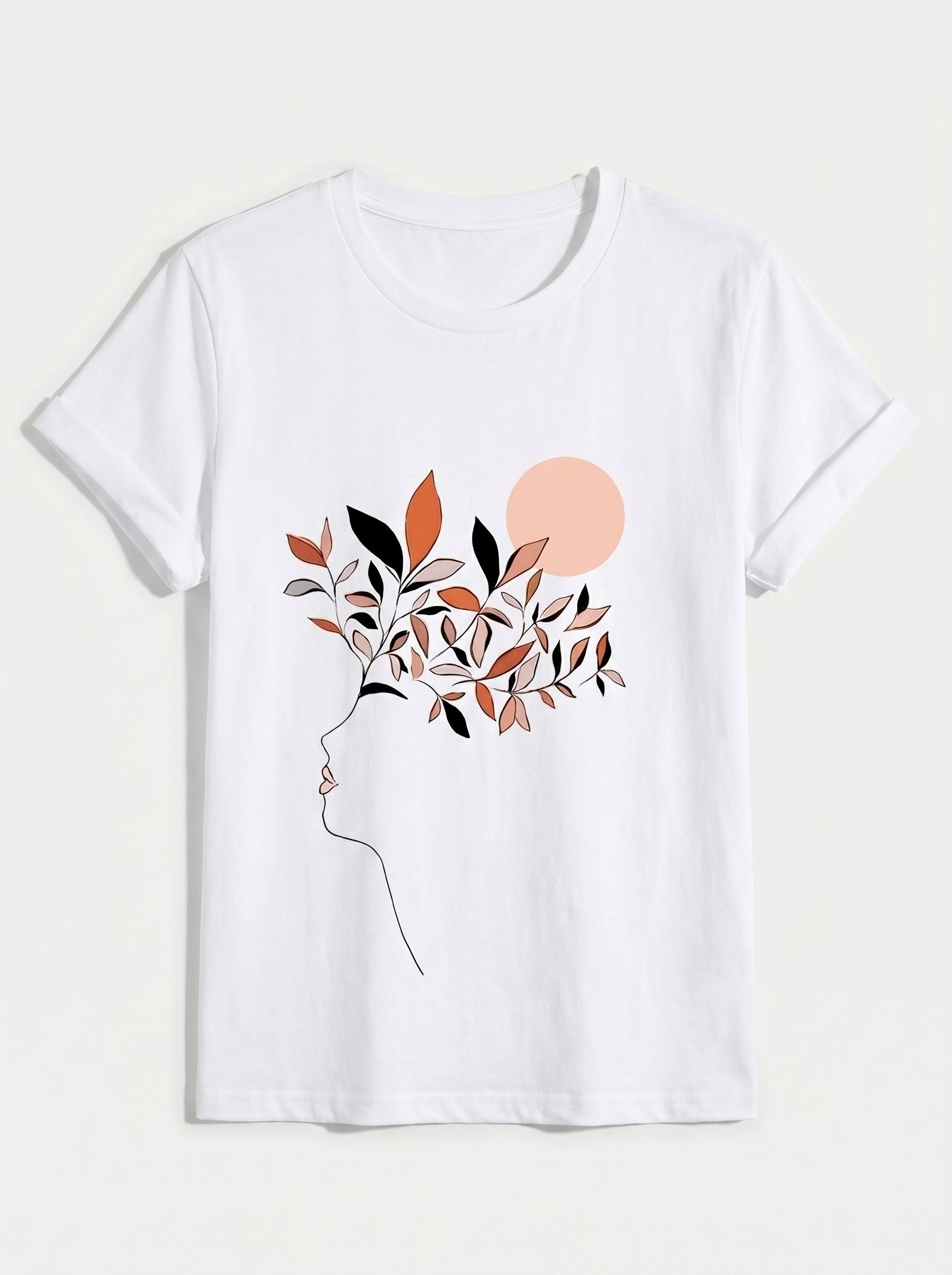 Women's Continuous Line Face & Leaves Graphic Shirt | Classic Fit