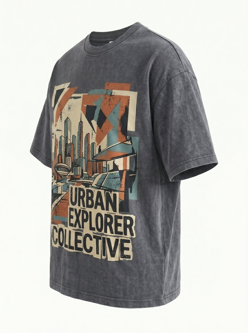 Vintage Wash "Urban Explorer Collective" Graphic T-Shirt - Charcoal