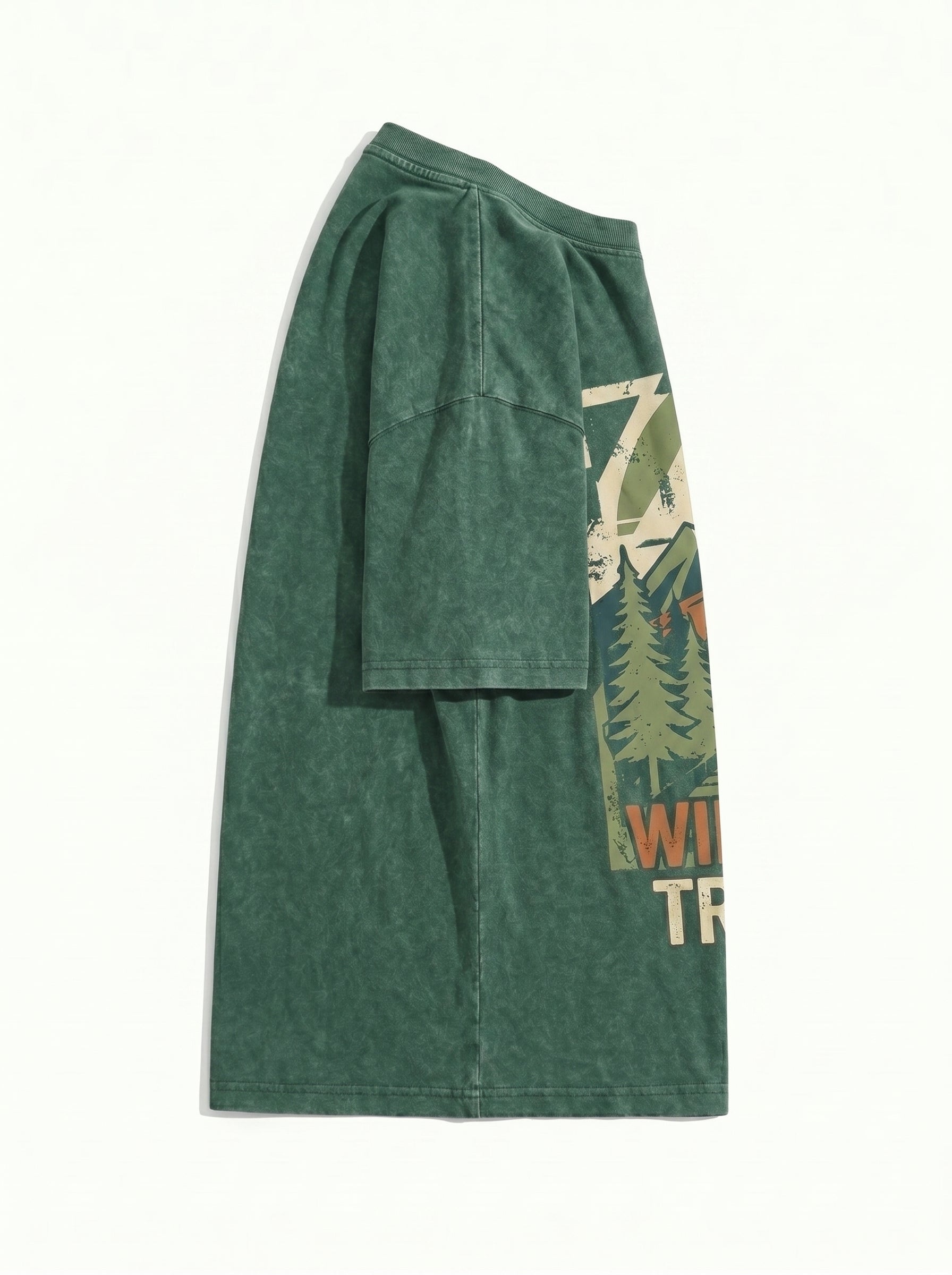 Vintage Wash "Wilderness Trail Club" Oversized Graphic Tee - Forest Green