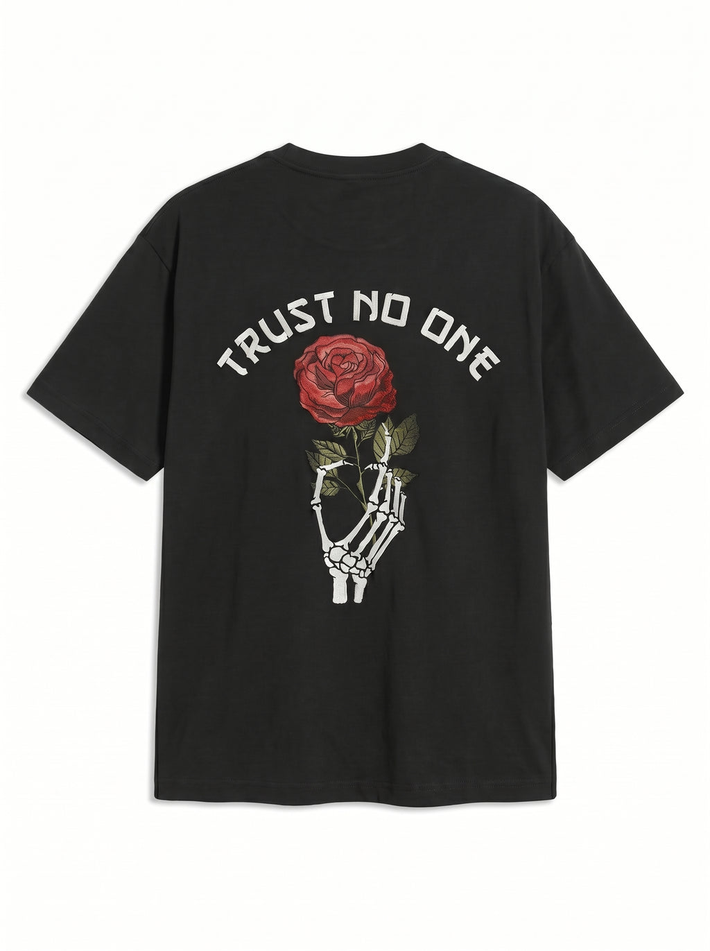 Men's Black Edgy Graphic Shirt | Skull Hand & Rose Front/Back Print