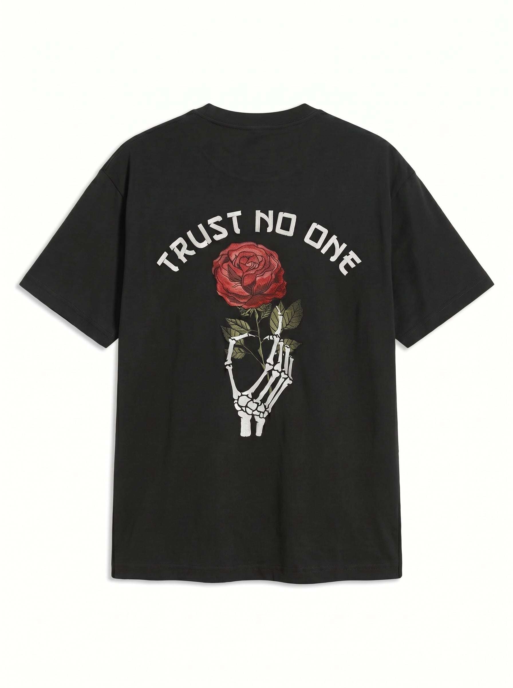 Men's Black Edgy Graphic Shirt | Skull Hand & Rose Front/Back Print