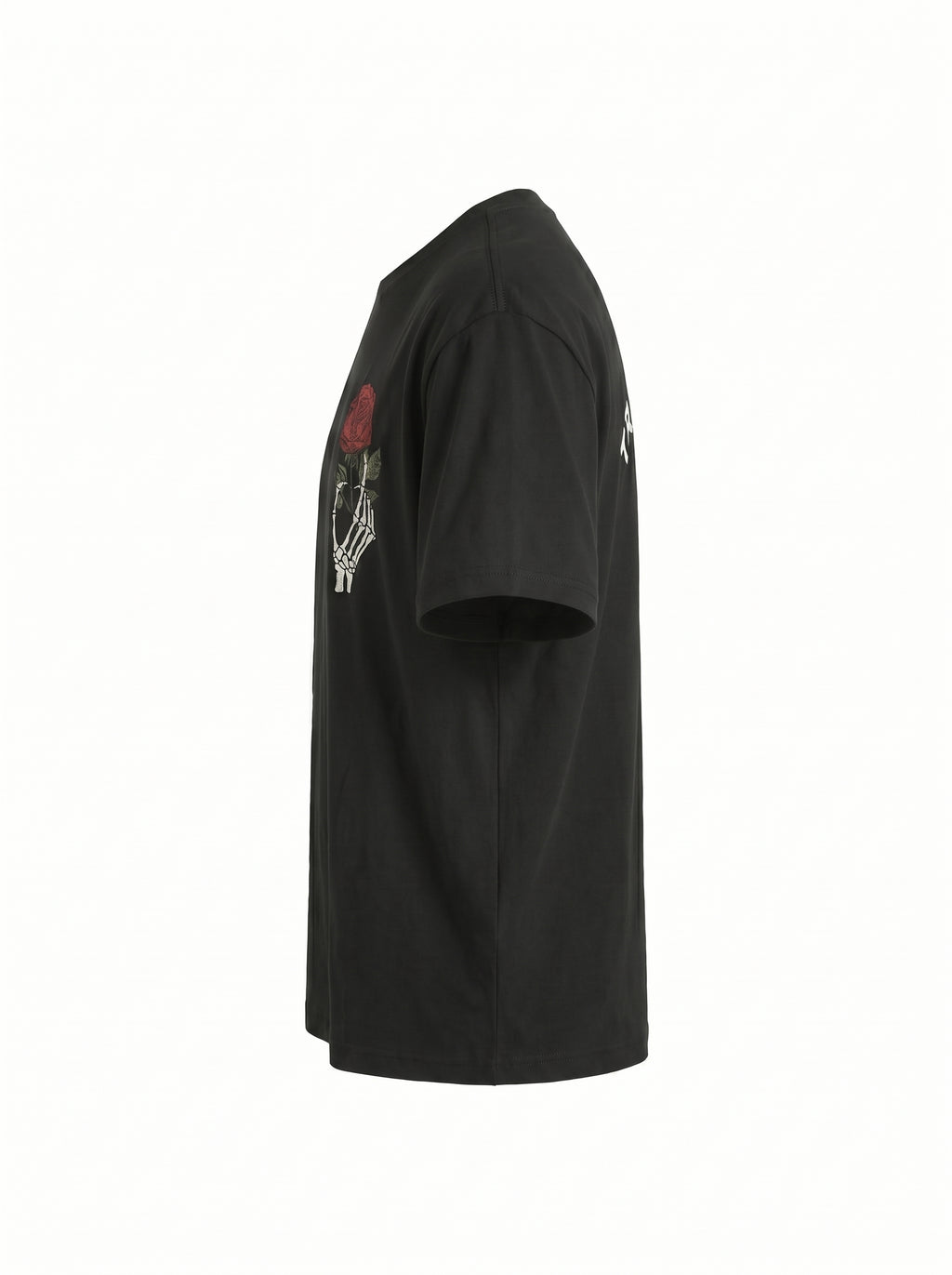 Men's Black Edgy Graphic Shirt | Skull Hand & Rose Front/Back Print