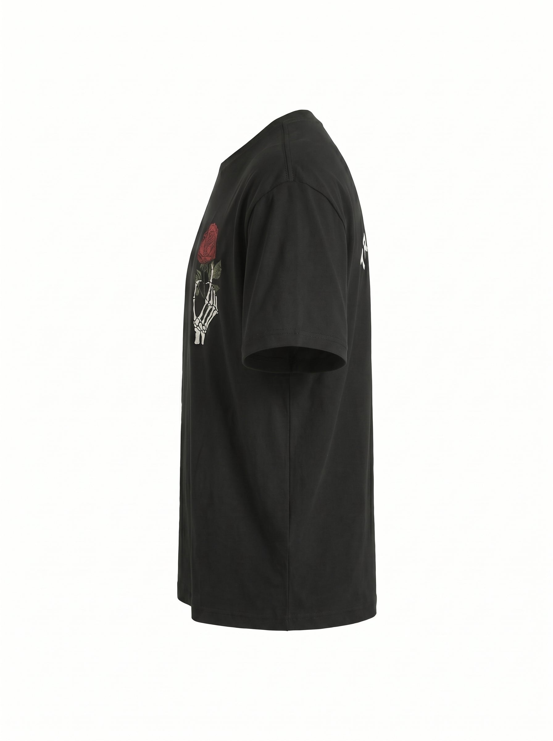 Men's Black Edgy Graphic Shirt | Skull Hand & Rose Front/Back Print