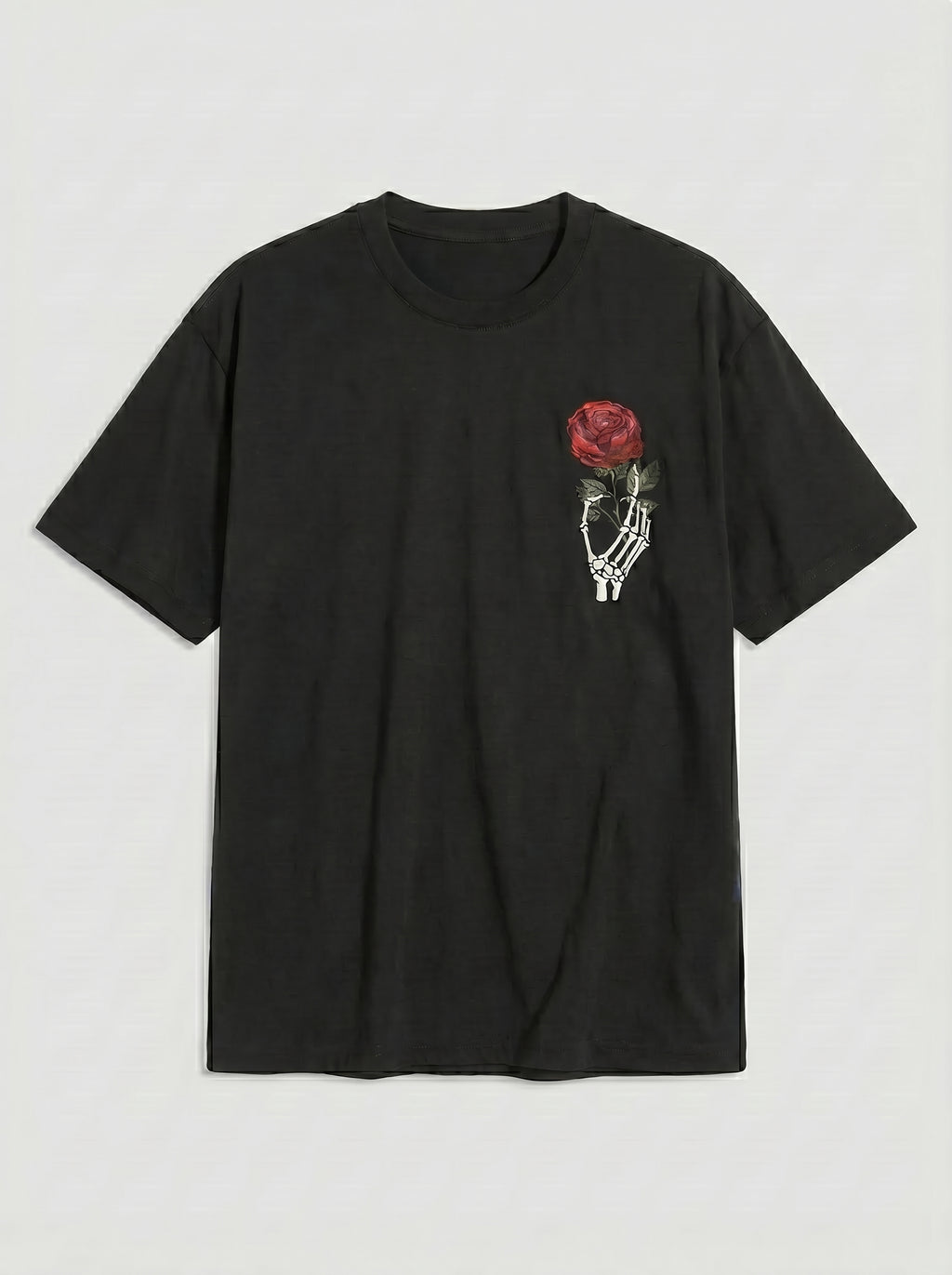 Men's Black Edgy Graphic Shirt | Skull Hand & Rose Front/Back Print