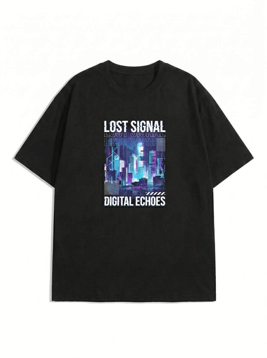 Men's Boxy Fit Retrowave Graphic Shirt | Front & Back Neon Print