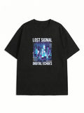 Men's Boxy Fit Retrowave Graphic Shirt | Front & Back Neon Print