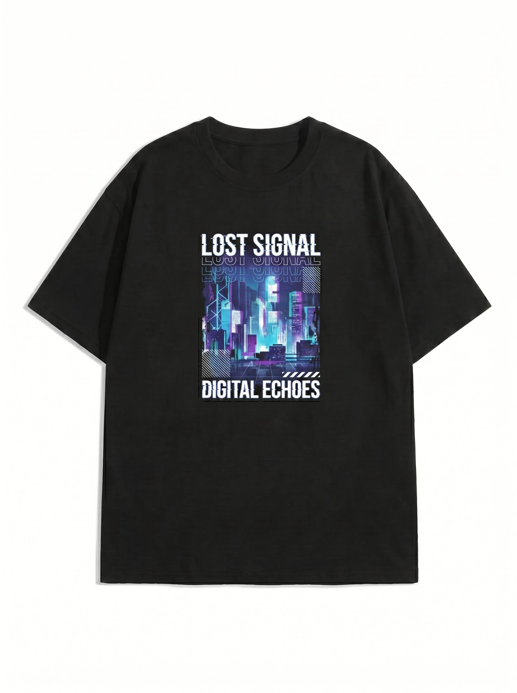 Men's Boxy Fit Retrowave Graphic Shirt | Front & Back Neon Print