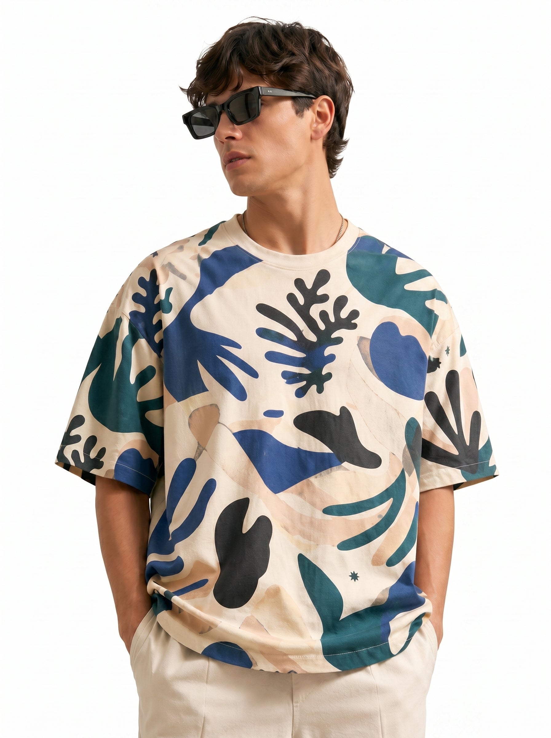 Oversized Abstract Coral Print T-Shirt | Modern Streetwear Graphic Tee
