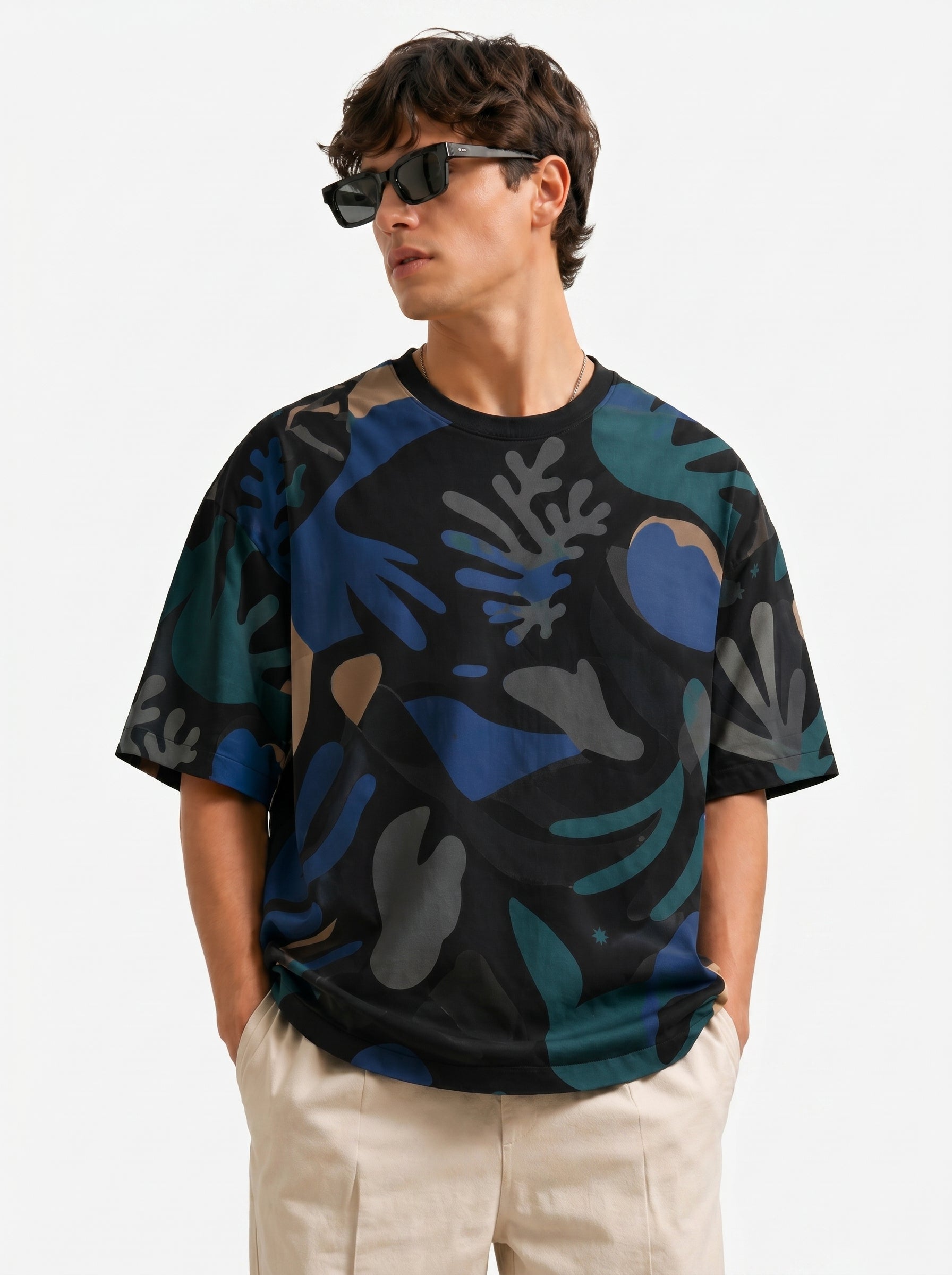 Oversized Abstract Coral Print T-Shirt | Modern Streetwear Graphic Tee