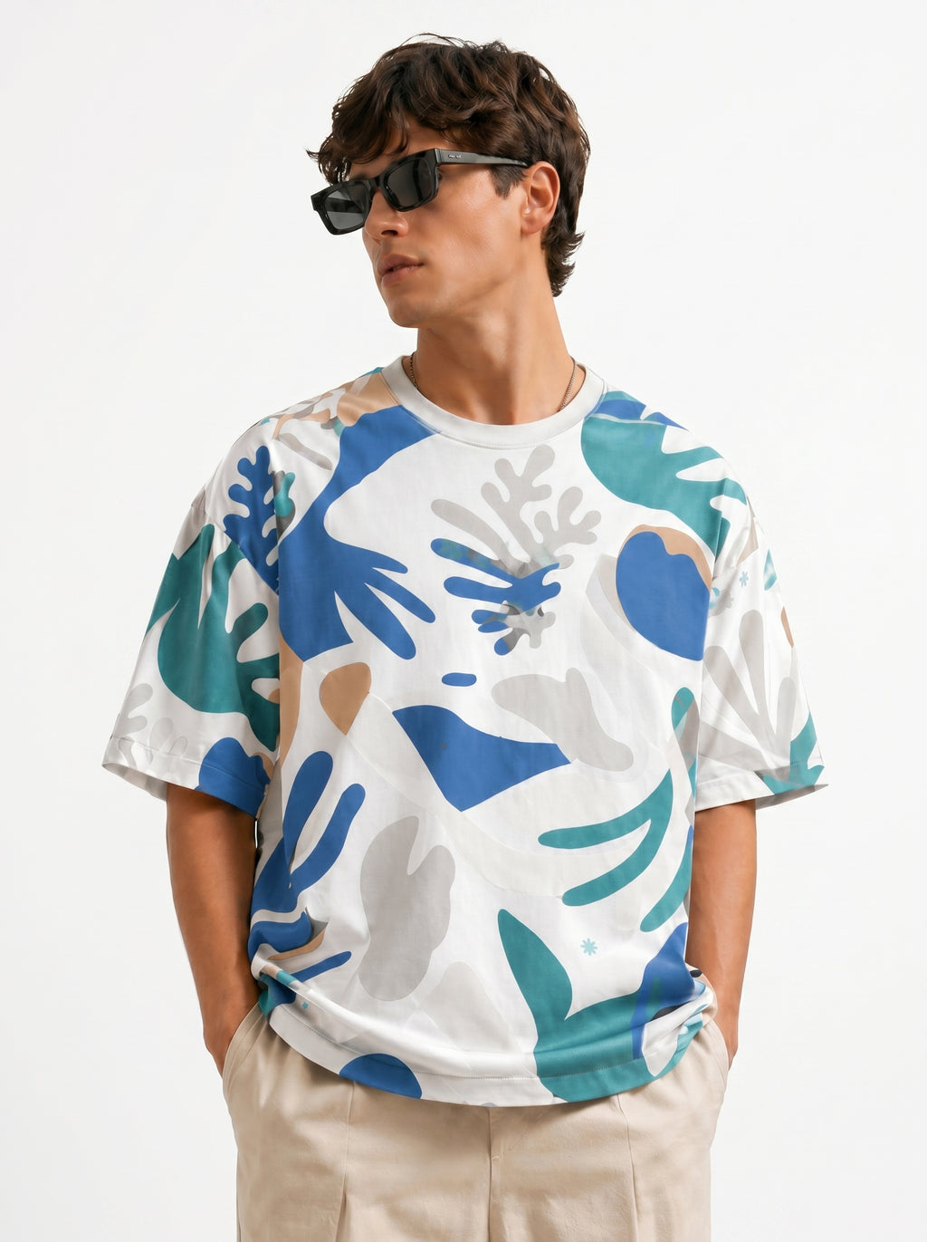 Oversized Abstract Coral Print T-Shirt | Modern Streetwear Graphic Tee