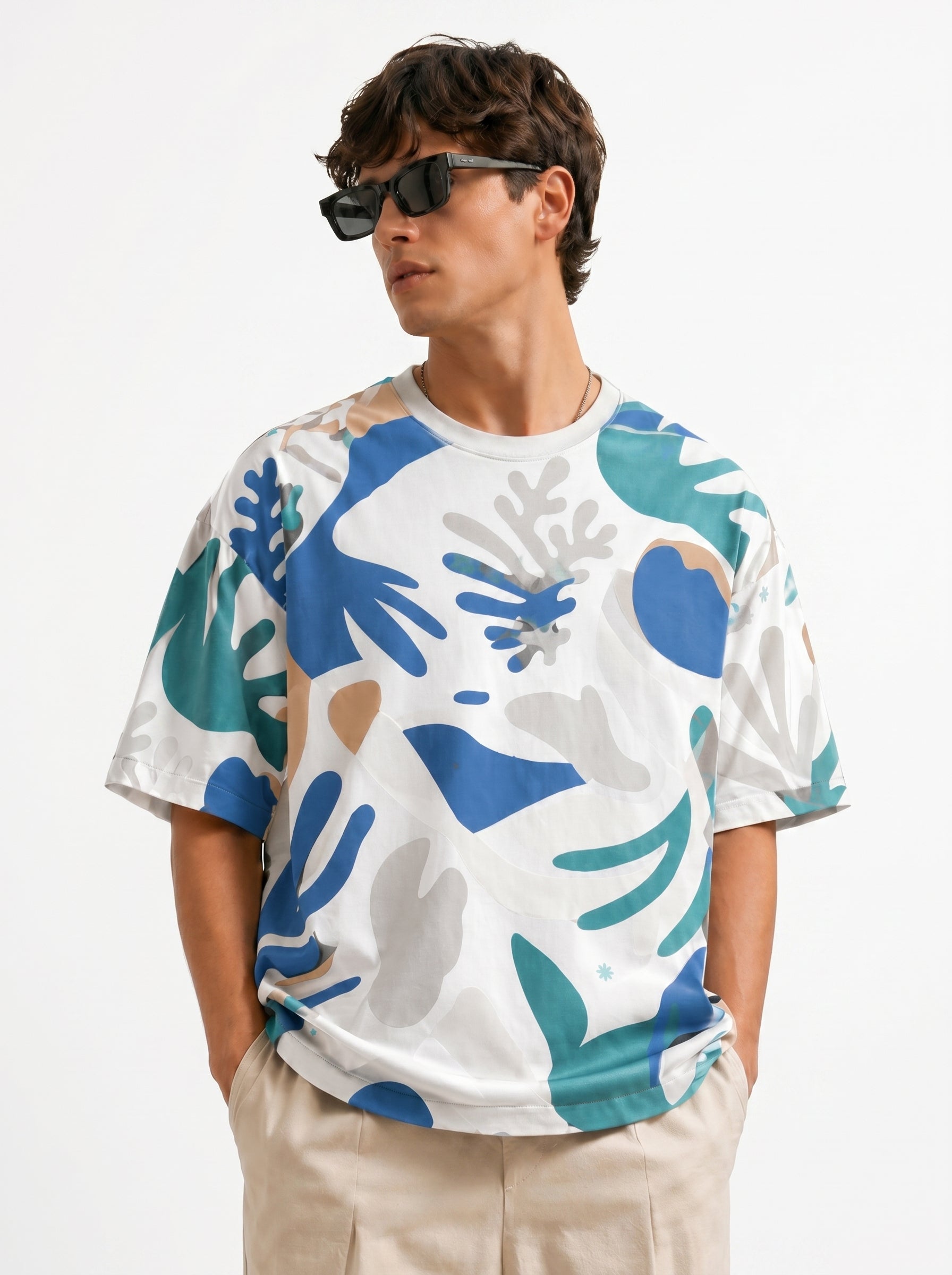 Oversized Abstract Coral Print T-Shirt | Modern Streetwear Graphic Tee