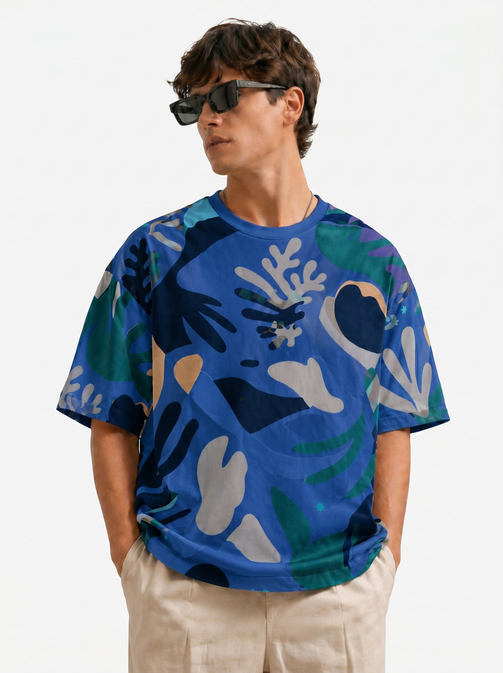 Oversized Abstract Coral Print T-Shirt | Modern Streetwear Graphic Tee