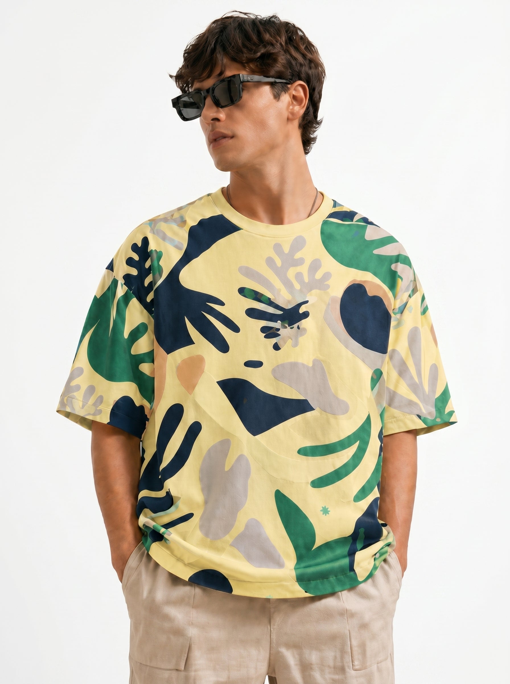 Oversized Abstract Coral Print T-Shirt | Modern Streetwear Graphic Tee