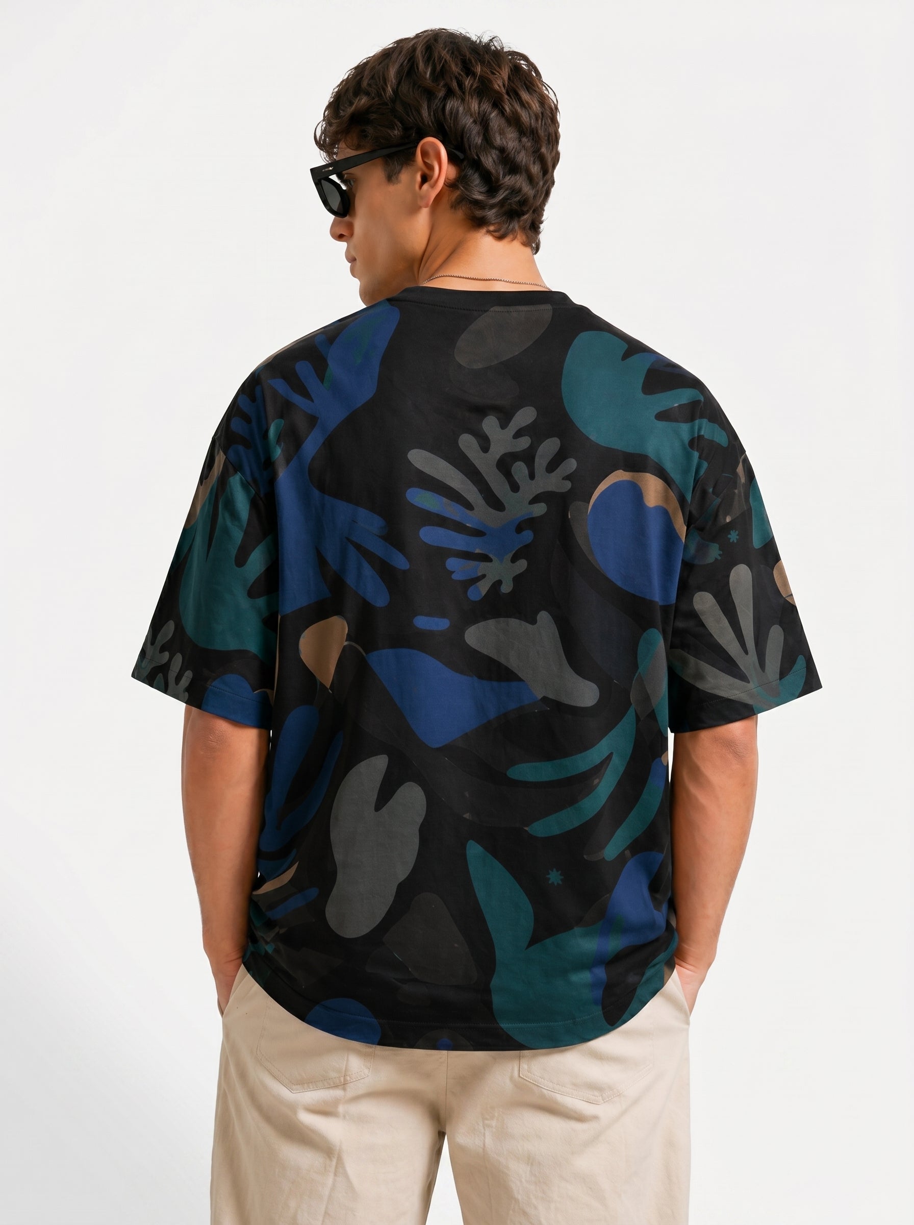 Oversized Abstract Coral Print T-Shirt | Modern Streetwear Graphic Tee