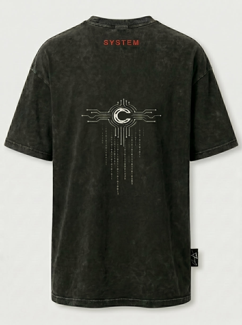 SYSLAPSE Cyberpunk Oversized Graphic Tee | Vintage Acid Wash Black