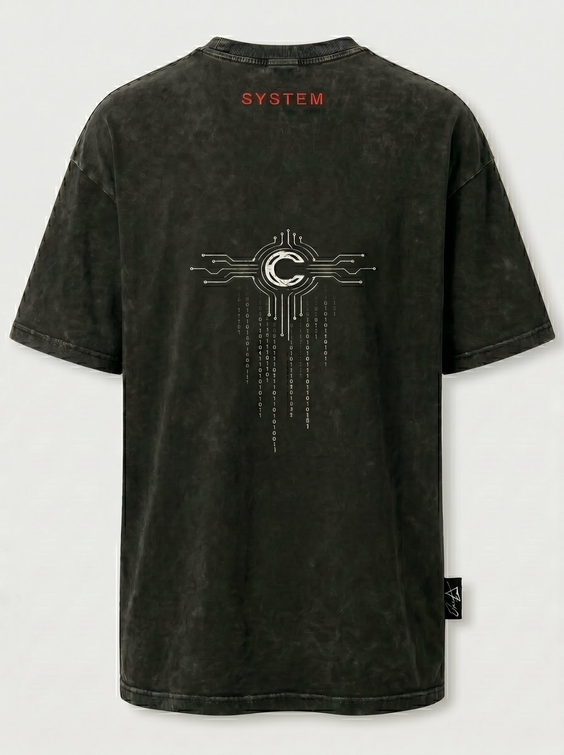 SYSLAPSE Cyberpunk Oversized Graphic Tee | Vintage Acid Wash Black