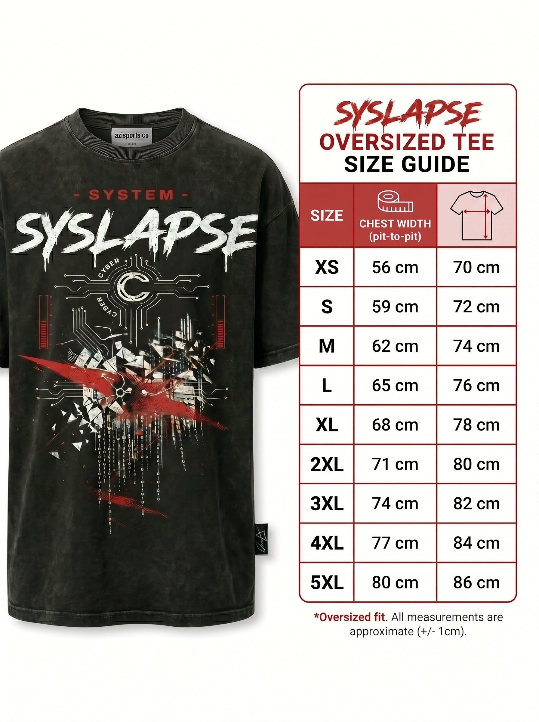 SYSLAPSE Cyberpunk Oversized Graphic Tee | Vintage Acid Wash Black