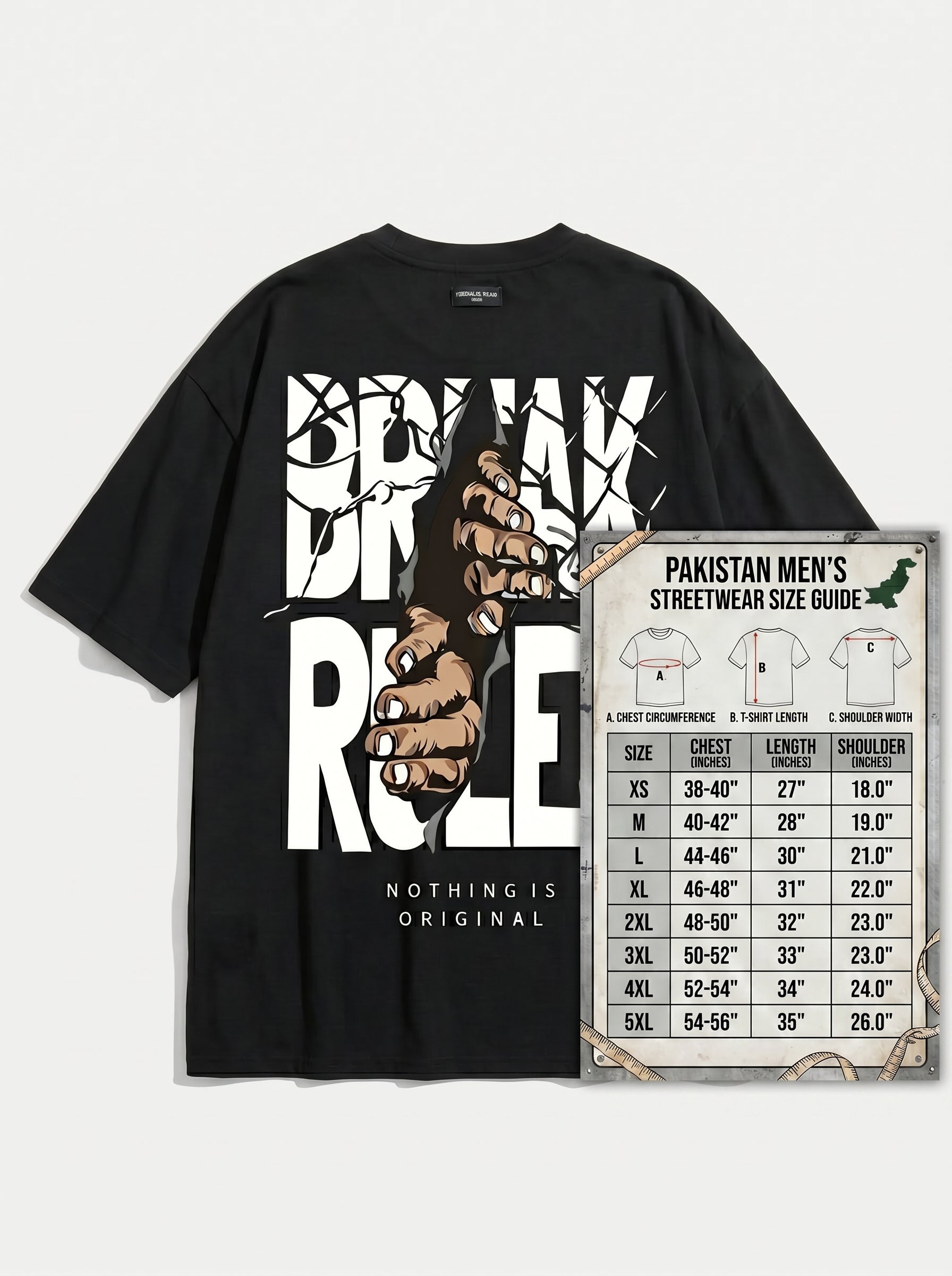 Torn Typography Drop-Shoulder Streetwear T-Shirt