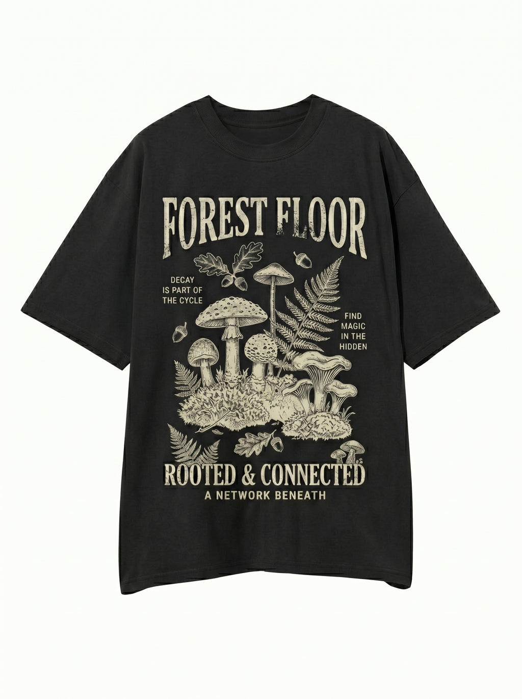 "Forest Floor" Mycelium Botanical Graphic Tee - Black & White