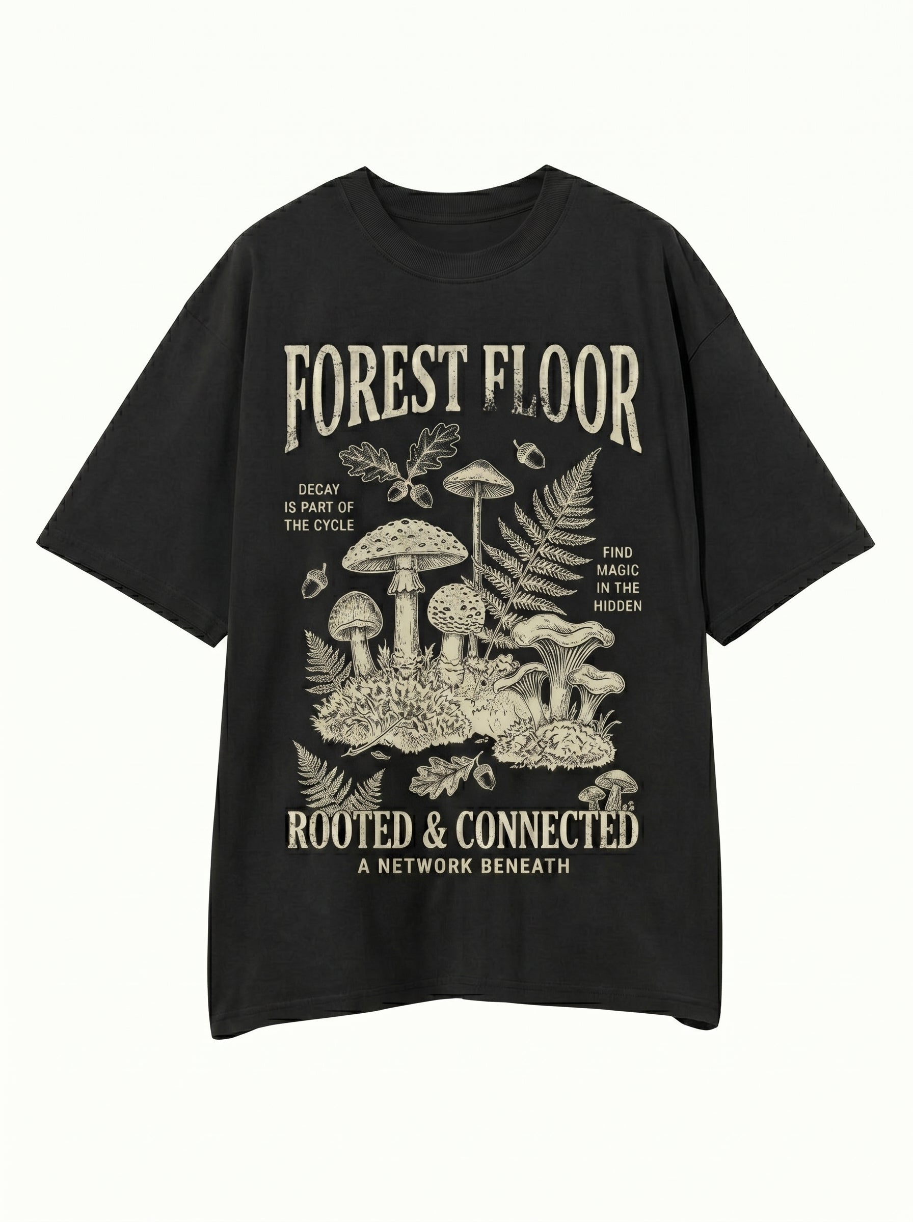 "Forest Floor" Mycelium Botanical Graphic Tee - Black & White