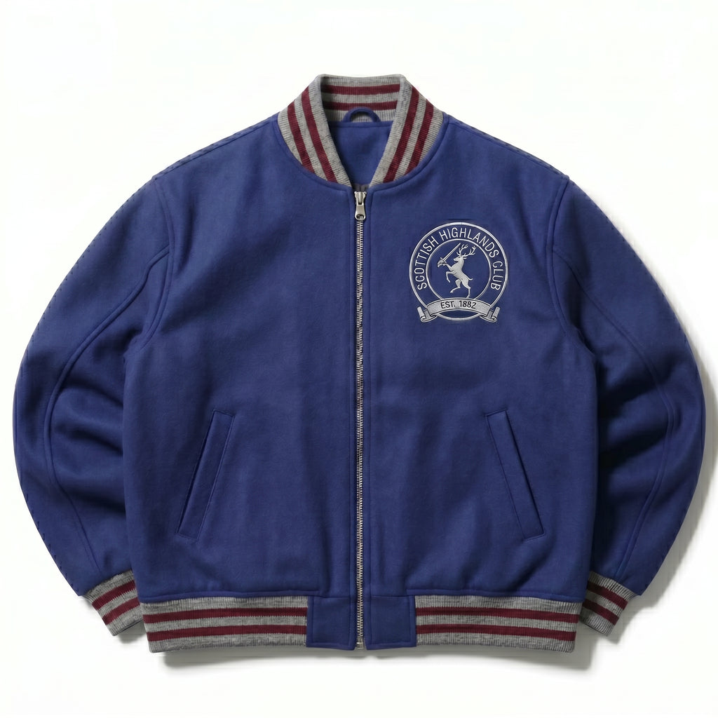 Varsity Jacket - Scottish Highlands Club Bomber Jacket - Blue Oversized Streetwear - Letterman Coat