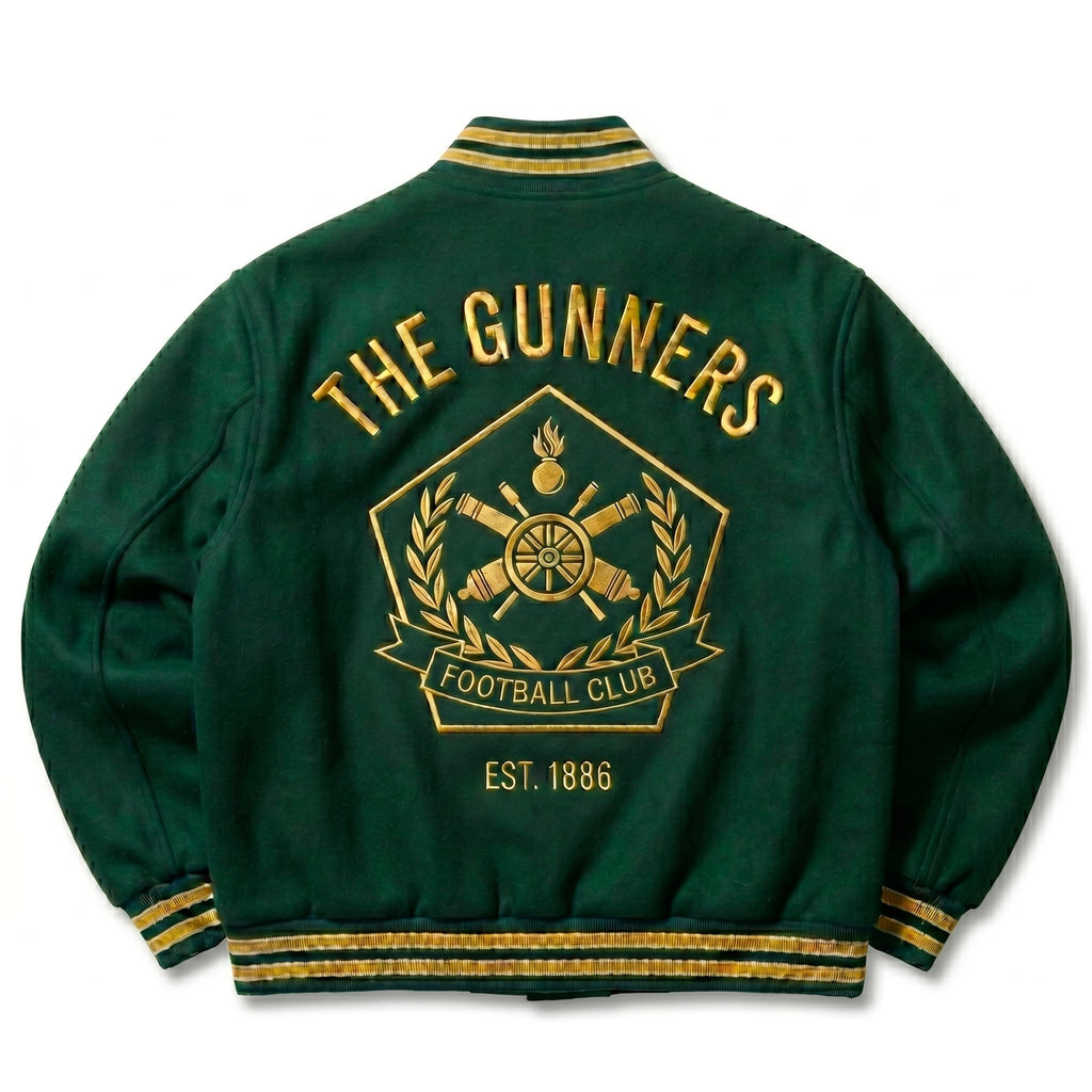Green Gunners Varsity Jacket | Custom Embroidered Soccer Coat