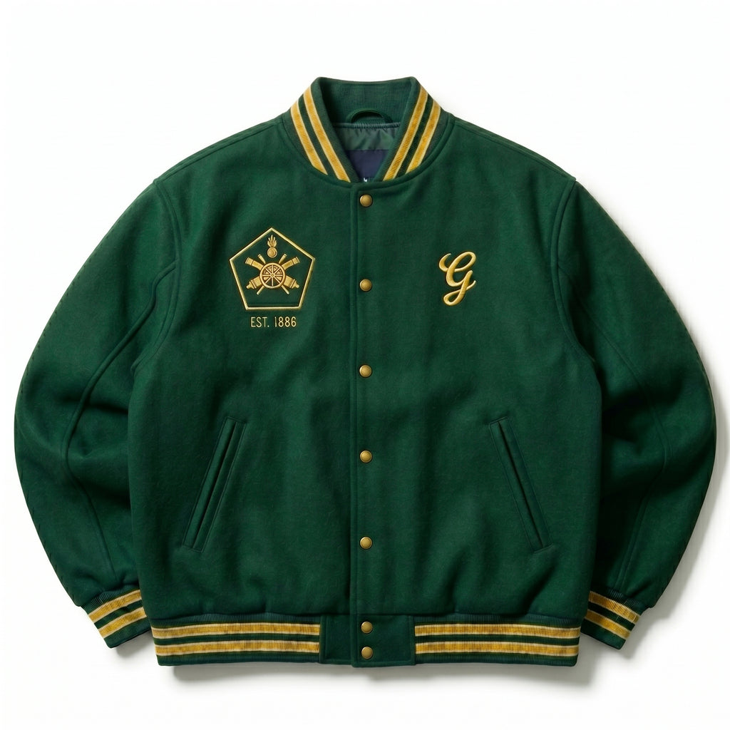 Green Gunners Varsity Jacket | Custom Embroidered Soccer Coat