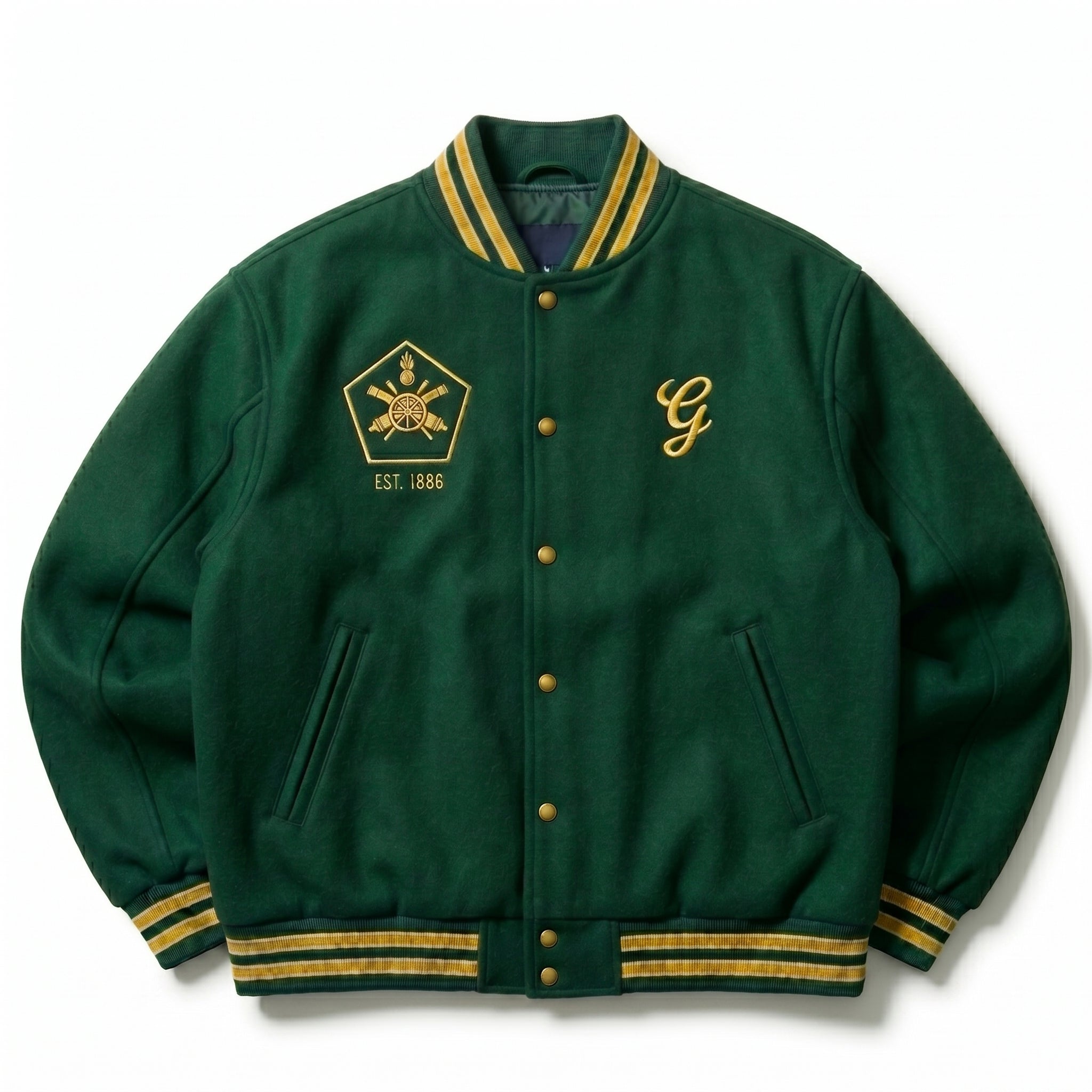 Green Gunners Varsity Jacket | Custom Embroidered Soccer Coat