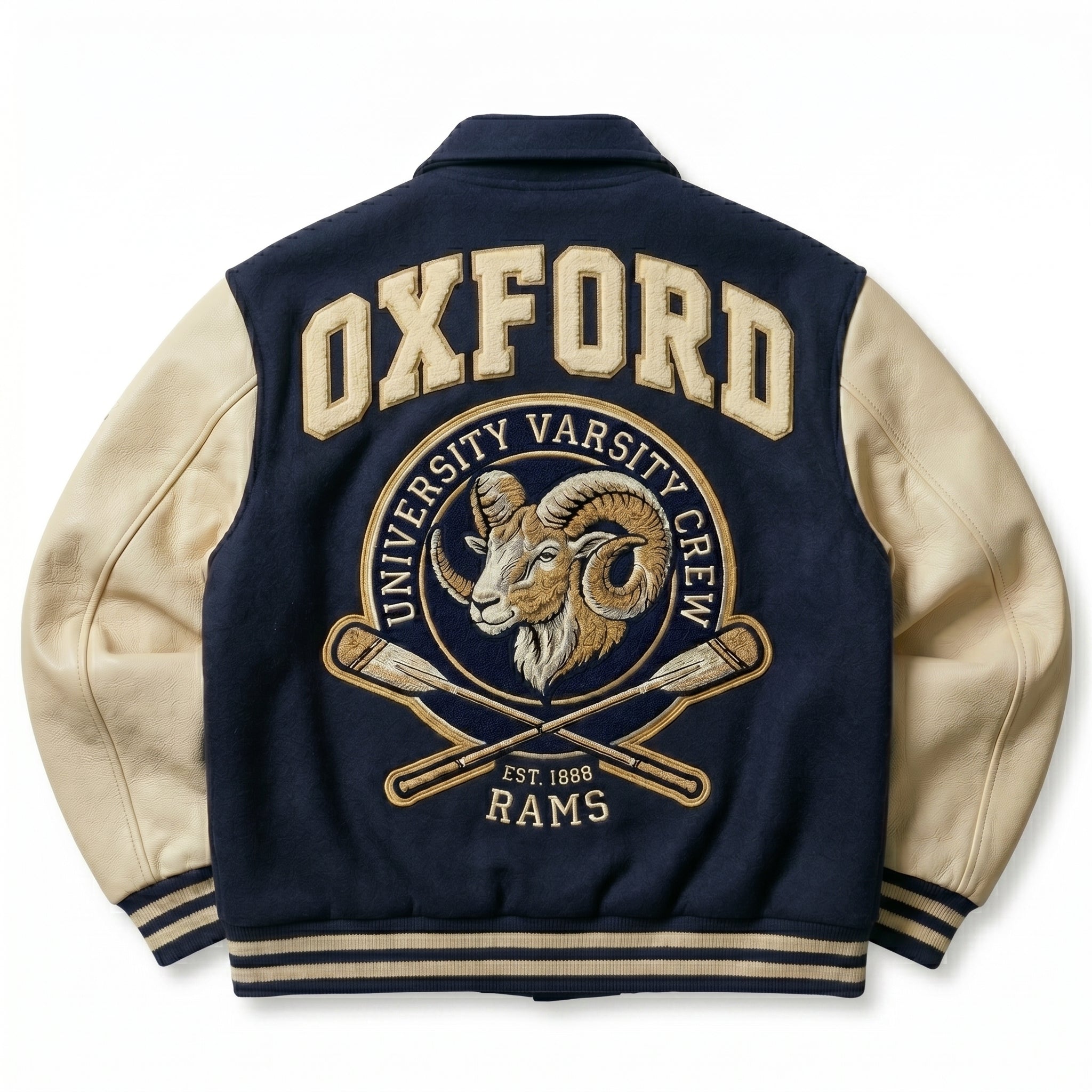 Navy & Cream Leather-Sleeve Bomber