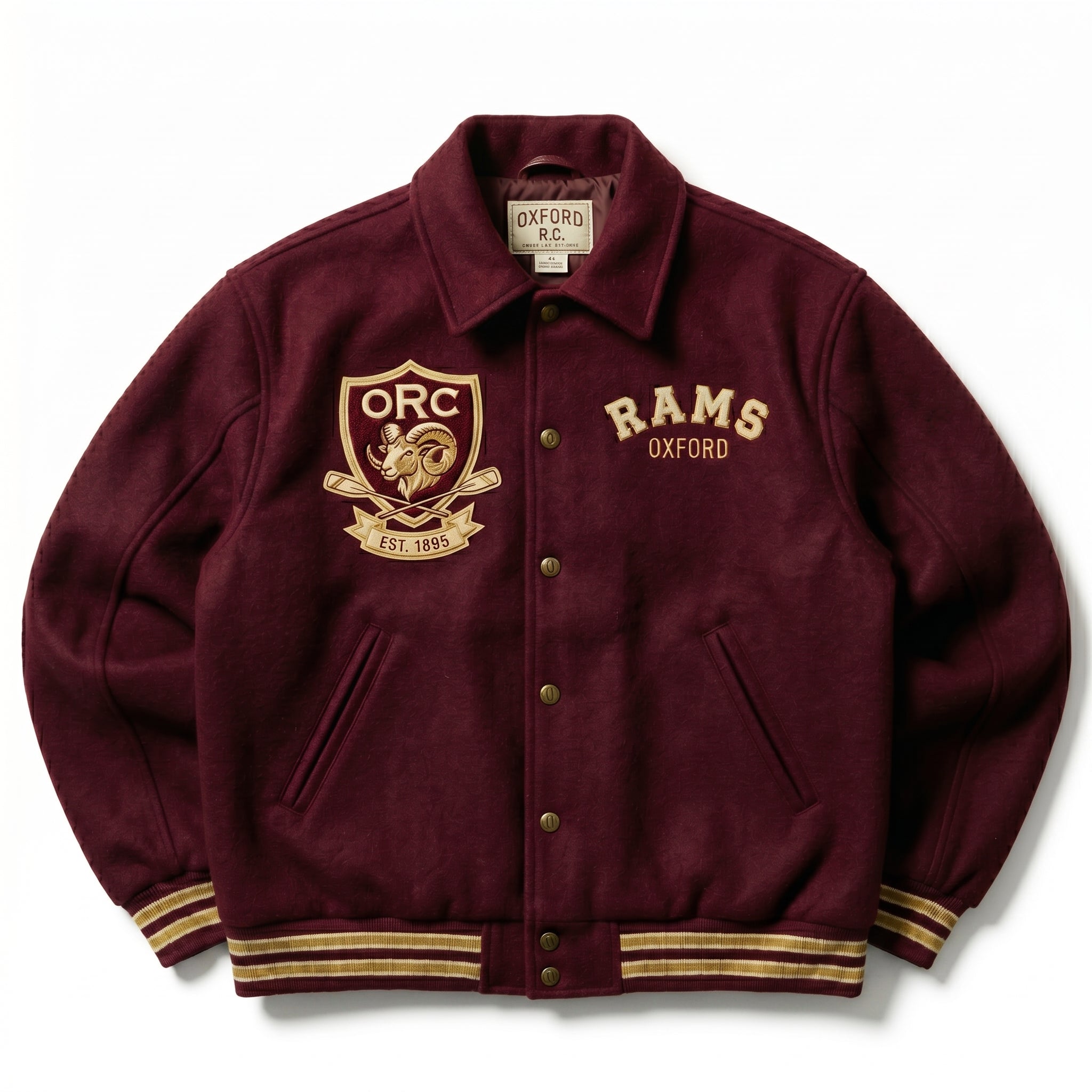Oxford Rowing Club Varsity Jacket Burgundy Wool Letterman Bomber Coat