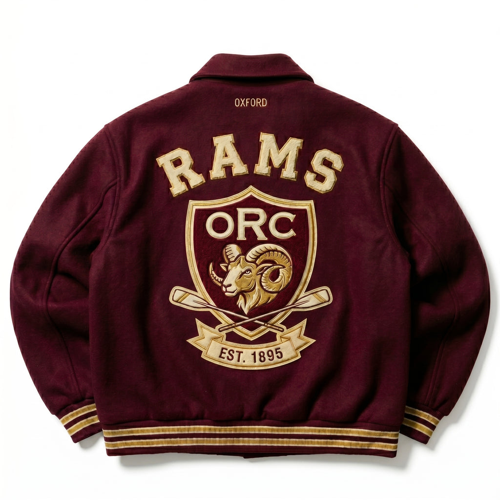 Oxford Rowing Club Varsity Jacket Burgundy Wool Letterman Bomber Coat