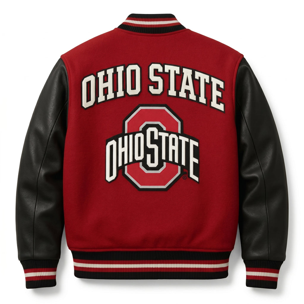 Red Varsity Jacket with Black Sleeves – Men’s Letterman Jacket