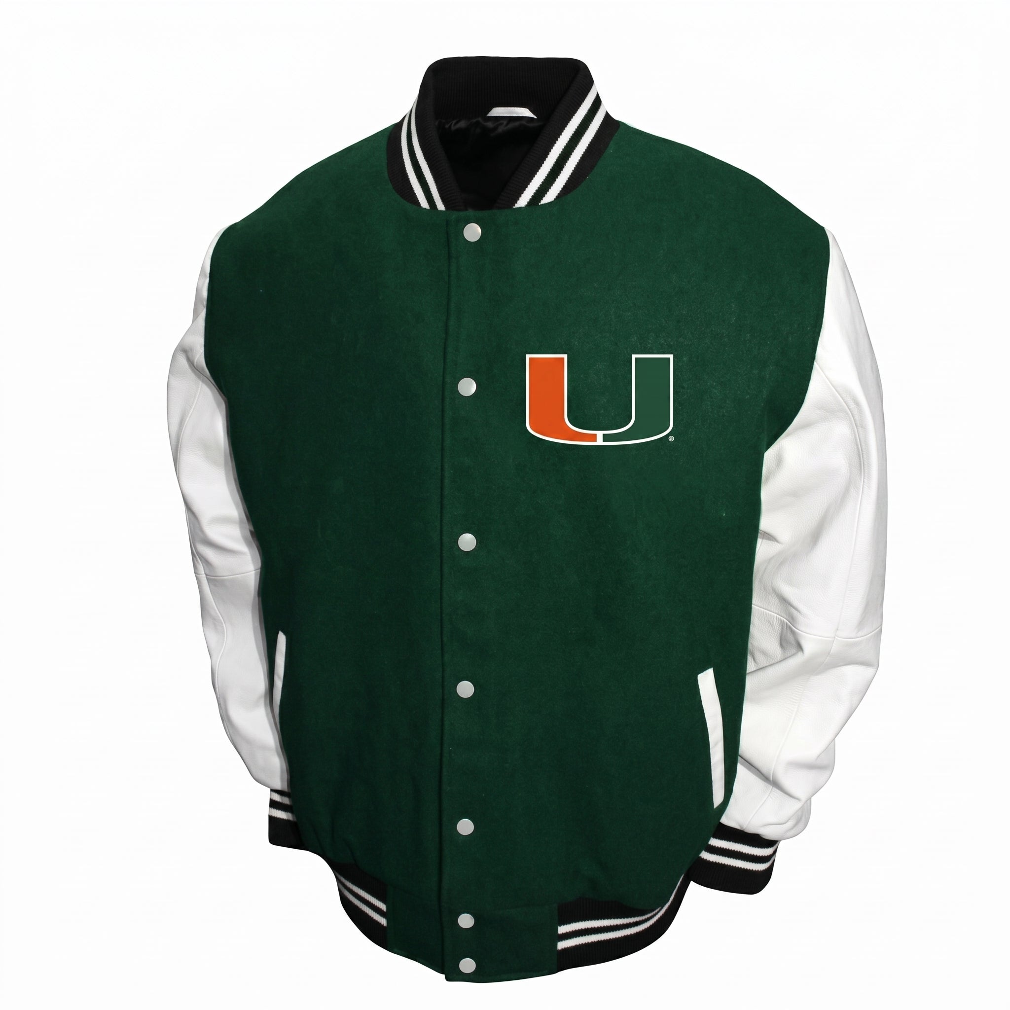 Green Varsity Jacket with White Sleeves