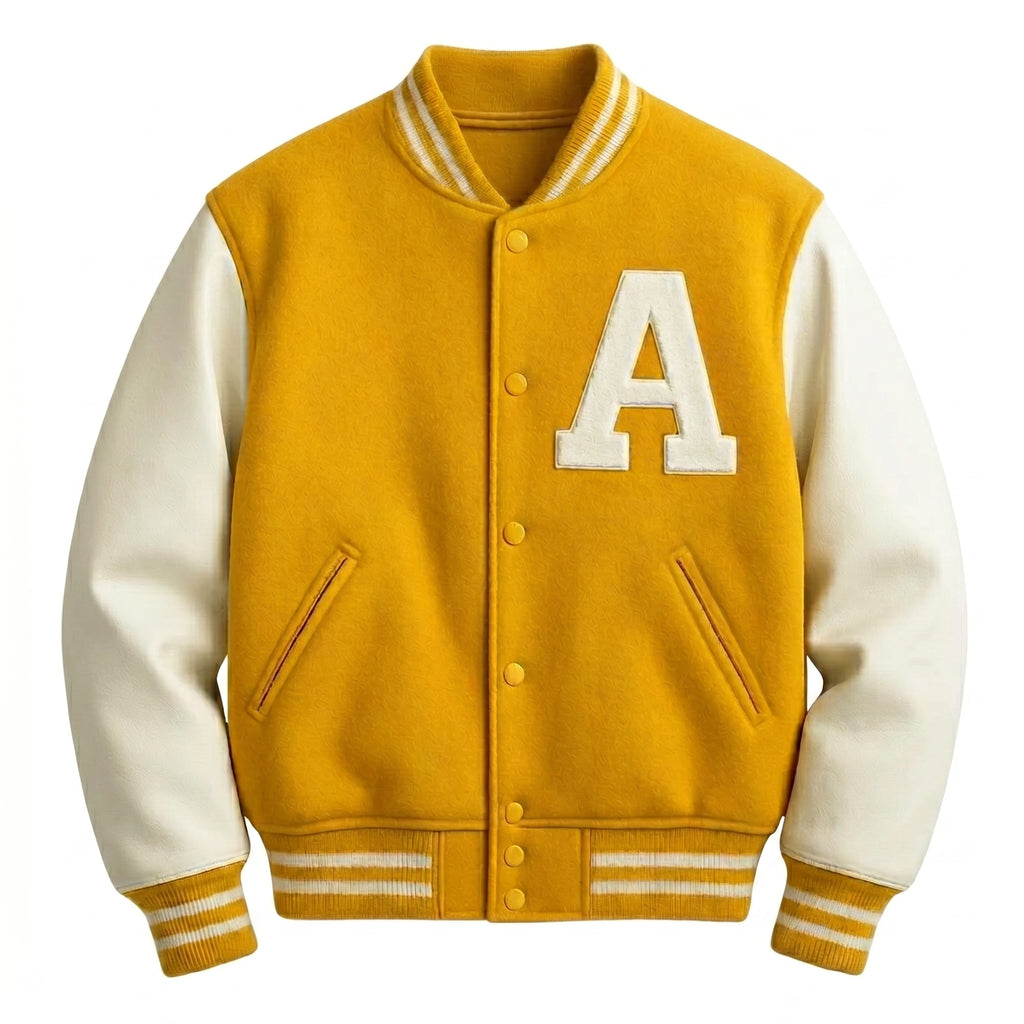 Yellow Varsity Jacket with White Sleeves | College Style Bomber Jacket