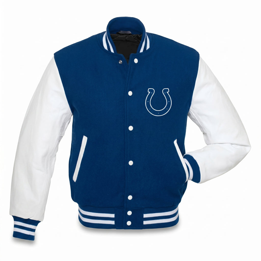 Indianapolis Colts Varsity Jacket – Blue & White Letterman Bomber Style
