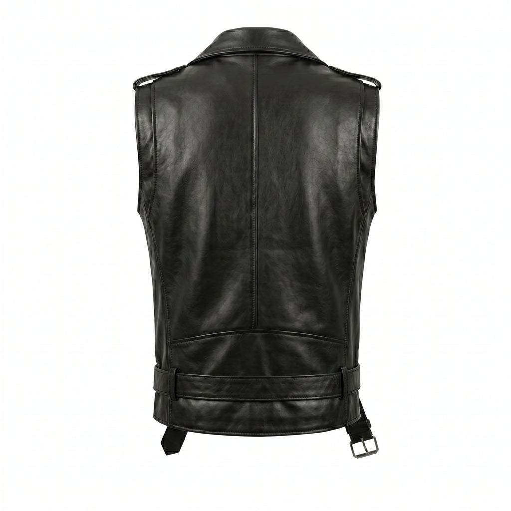 Hand made sleeveless jacket I ASC Black Faux Leather Biker Vest