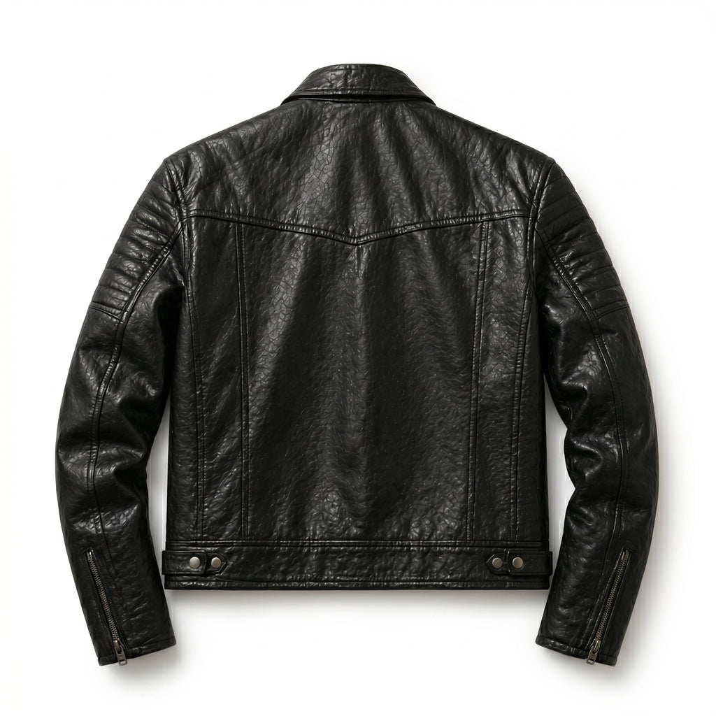 Black Leather Biker Jacket Men | Moto Jacket | Quilted Shoulder