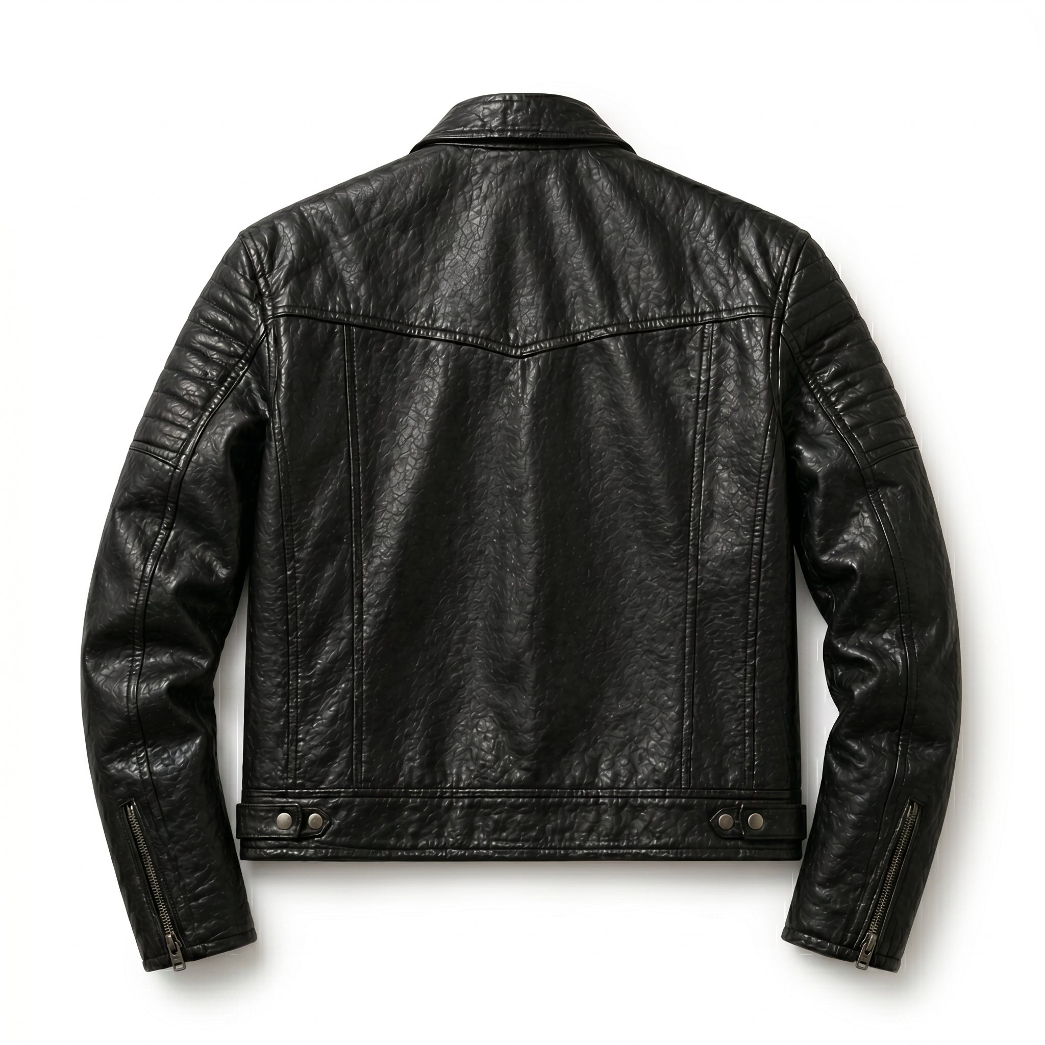 Black Leather Biker Jacket Men | Moto Jacket | Quilted Shoulder