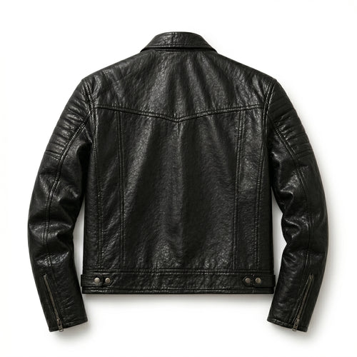 Black Leather Biker Jacket Men | Moto Jacket | Quilted Shoulder