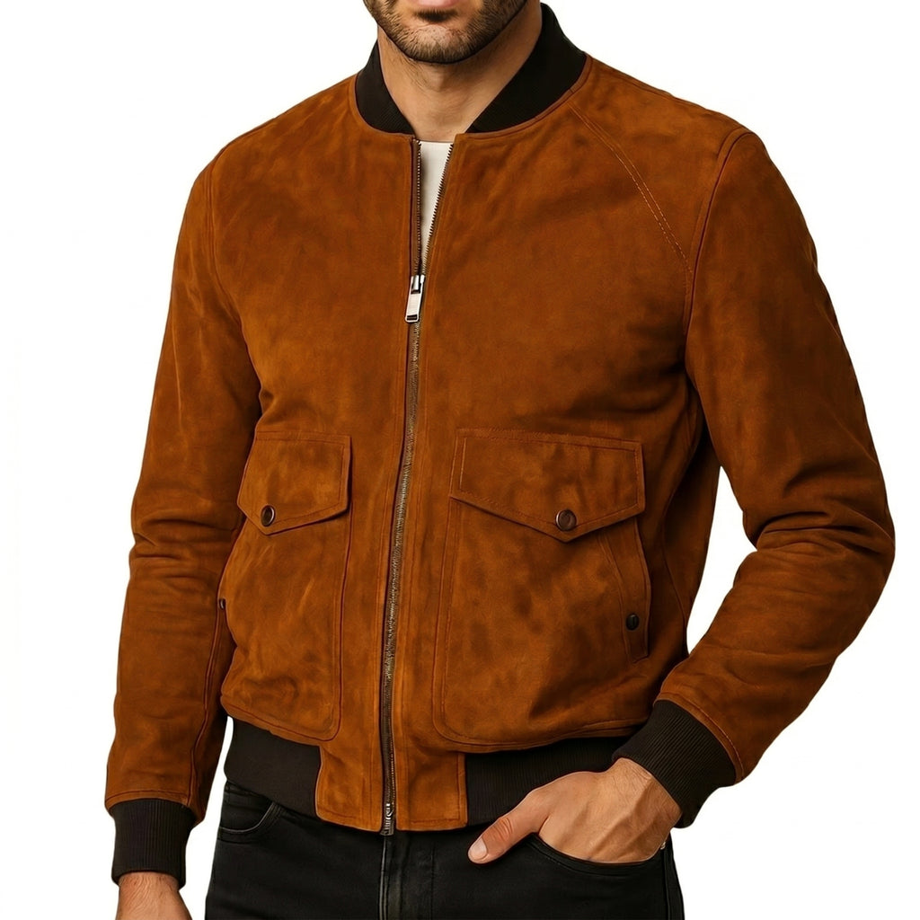 Men’s Brown Suede Bomber Jacket
