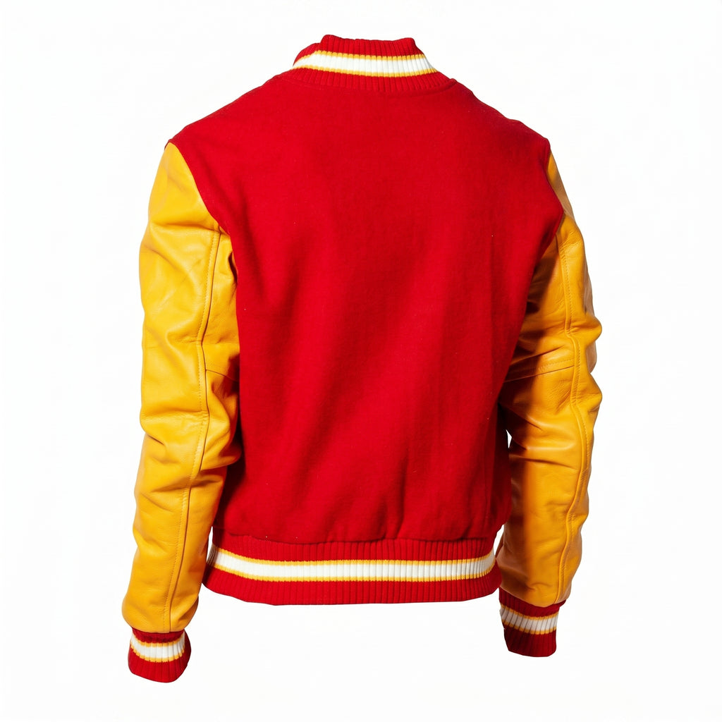 Red Yellow Varsity Jacket Men custom versity jacket