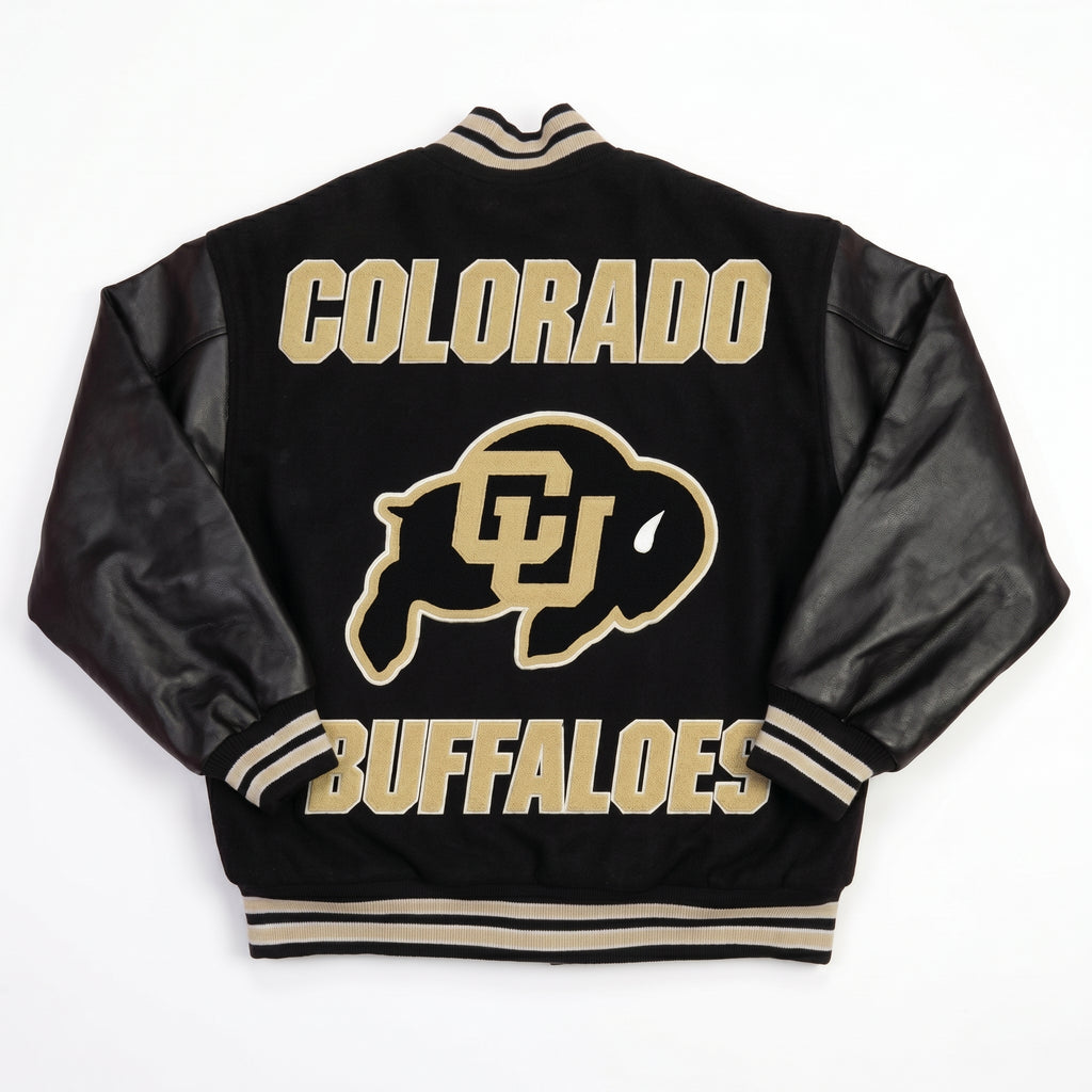 Colorado Buffaloes Varsity Jacket Black Leather Sleeves |College Letterman Jacket Custom Size & Color