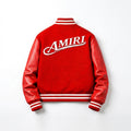 red amri Leather Sleeve Bomber Jacket