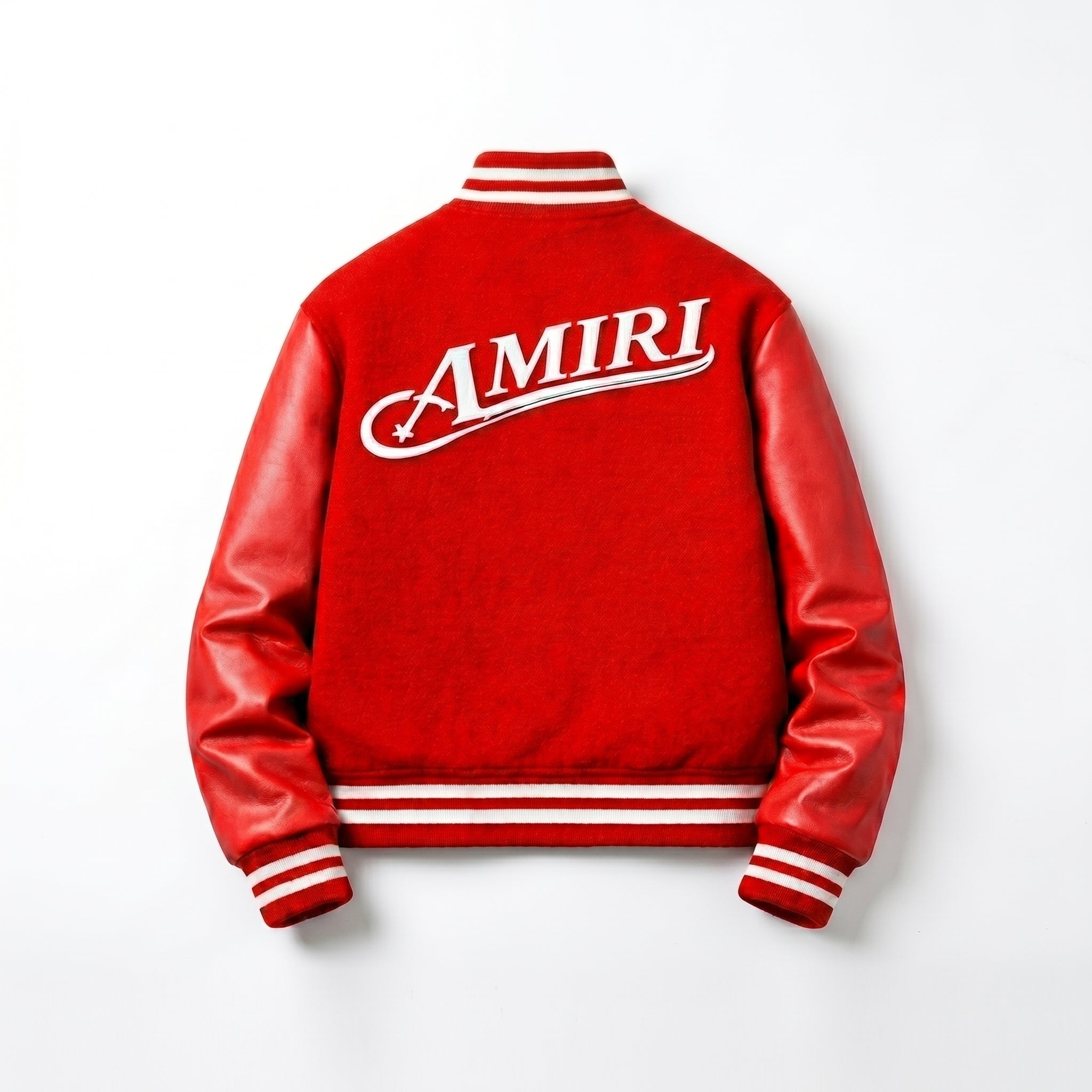 red amri Leather Sleeve Bomber Jacket